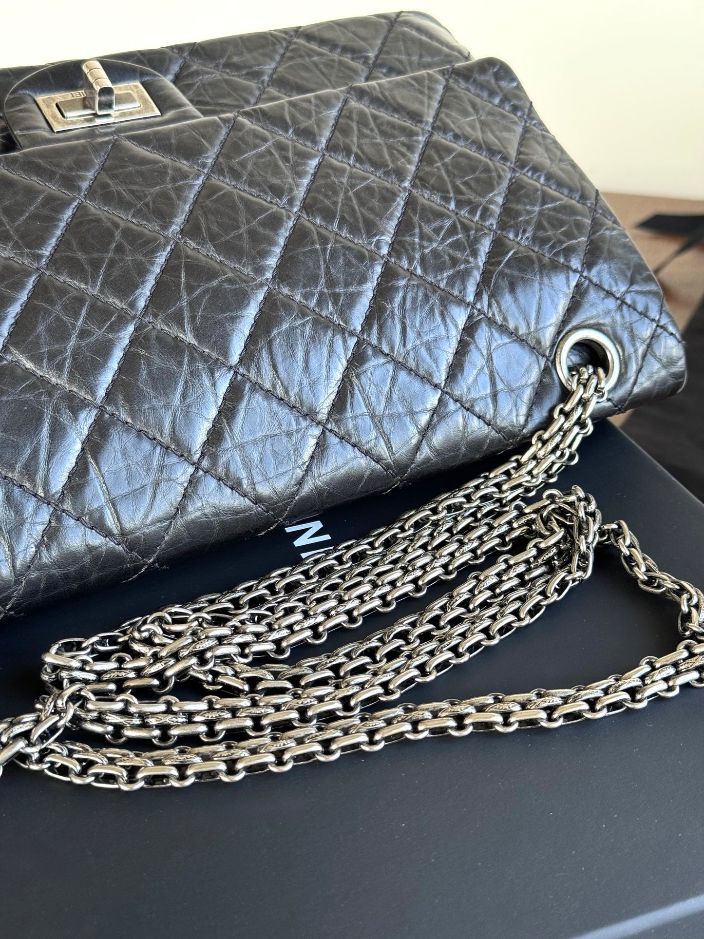 Pre-owned Chanel 2.55 Reissue Large 226 Black Calfskin Flap Bag