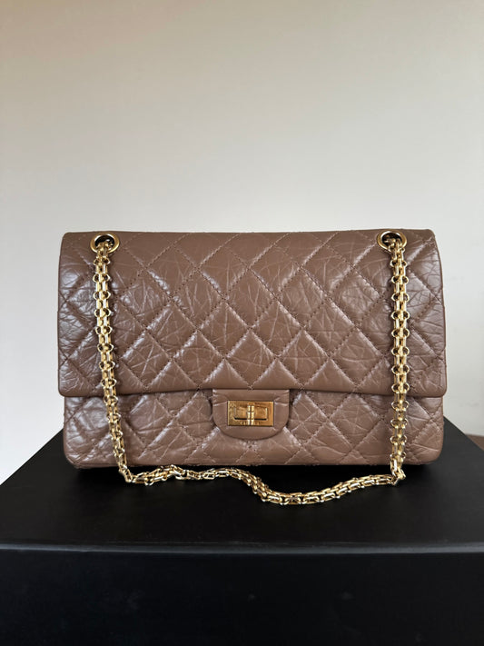 Pre-owned Chanel 2.55 Reissue Large 226 Taupe Leather Flap Bag