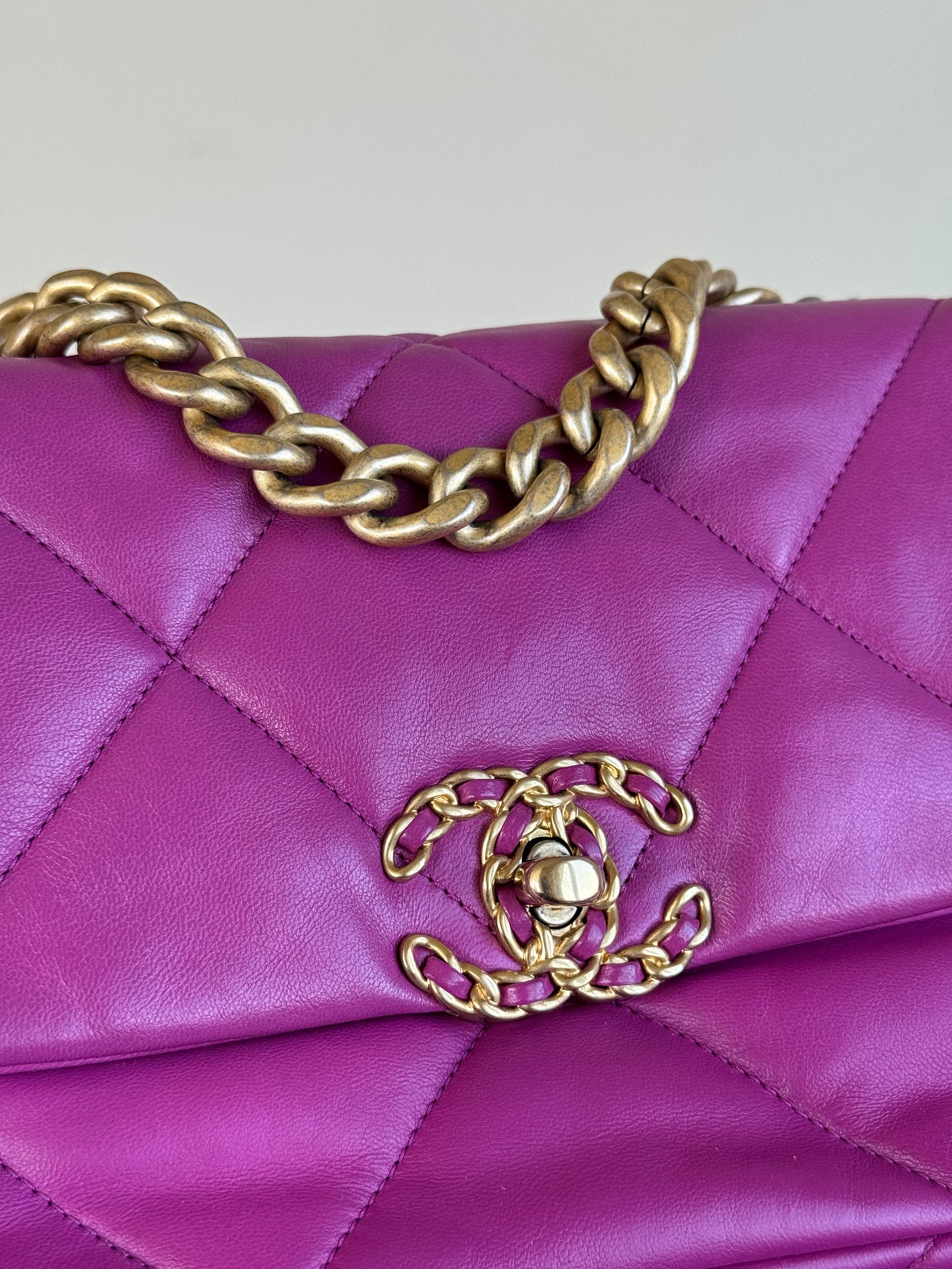 Pre-owned Chanel 19 Small Purple Lambskin Flap Bag