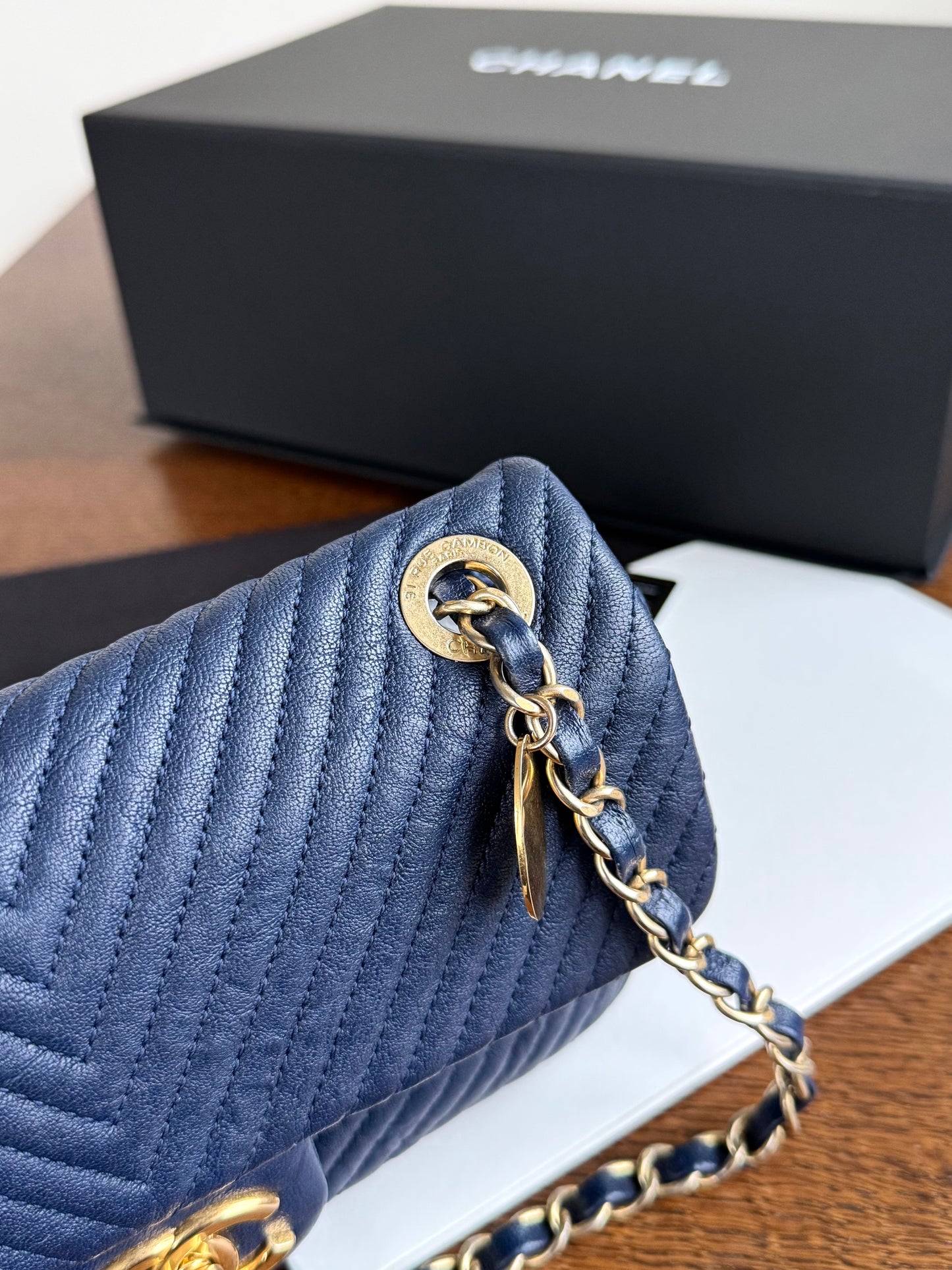 Pre-owned Chanel Timeless Classic Mini Rectangle Navy Calfskin Flap Bag