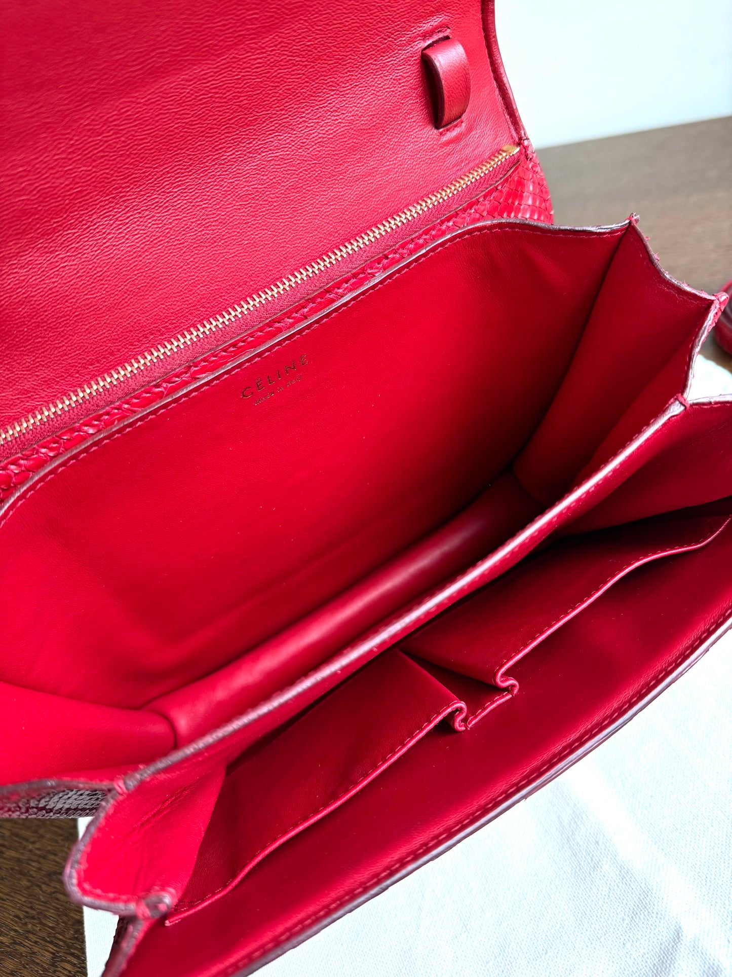 Pre-owned Céline Classic Box Medium Red Python Bag