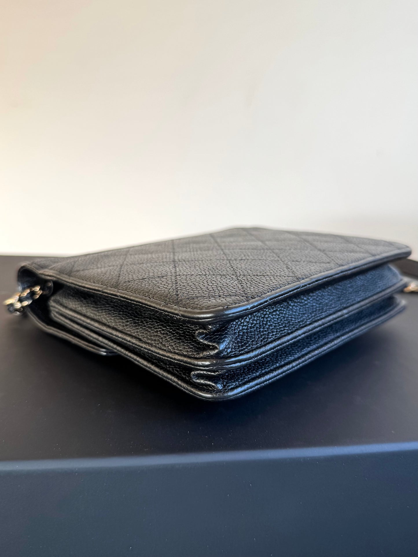 Pre-owned Chanel Thread Around Black Caviar WOC Bag
