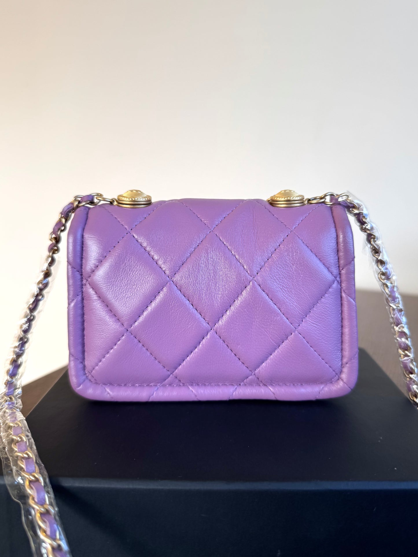 Pre-owned Chanel Button On Top Mini Purple Lambskin Flap Bag