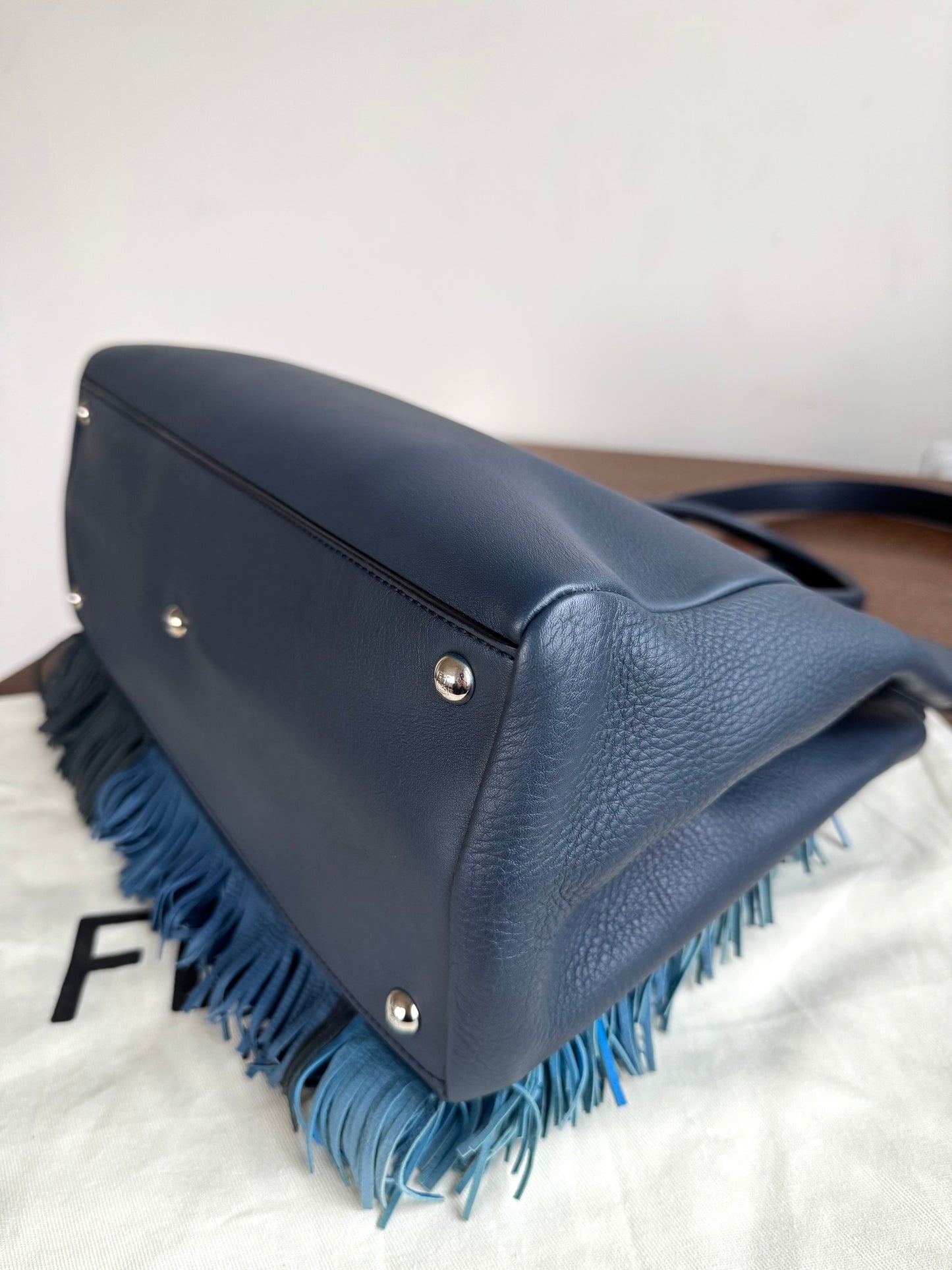 Pre-owned Fendi 2Jours Navy Blue Fringed Leather Bag