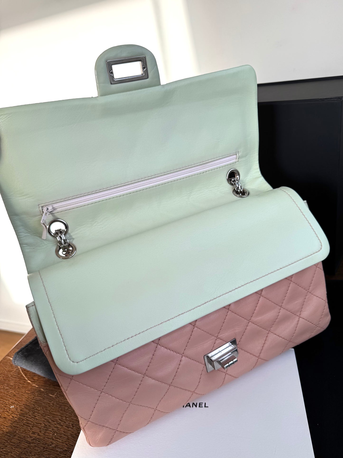 Pre-owned Chanel 2.55 Maxi 227 Rose Mint Lambskin Flap Bag
