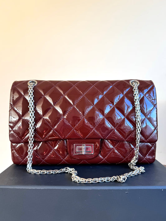 Pre-owned Chanel 2.55 Reissue Maxi 227 Burgundy Patent Leather Flap Bag