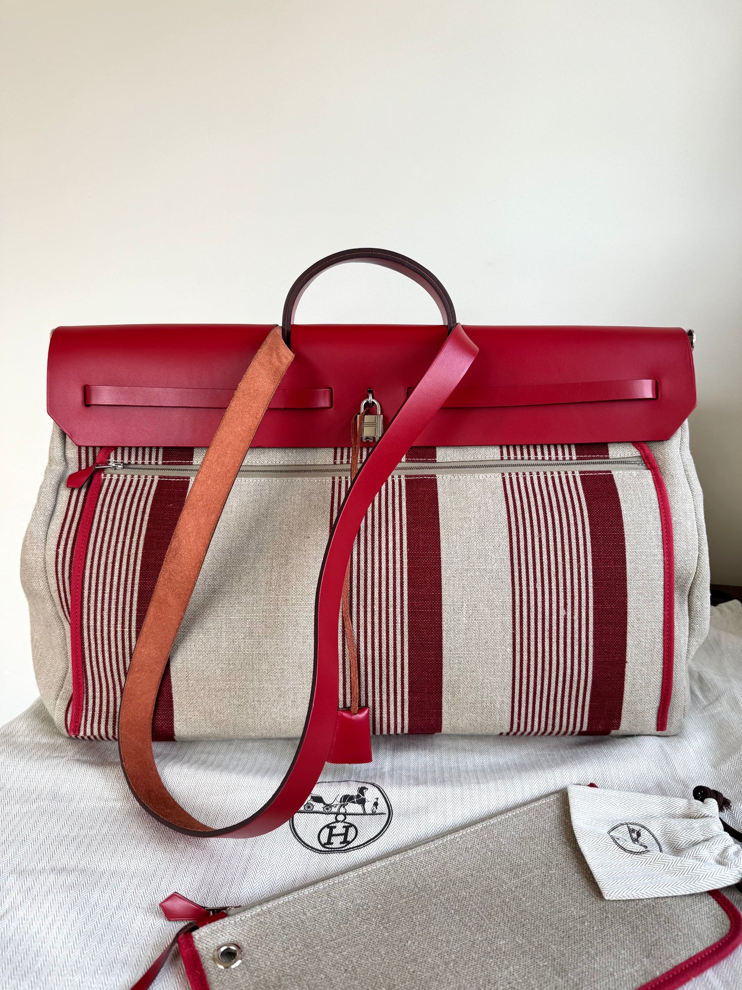 Pre-owned Hermès Herbag Zip 50 Printed Toile Leather Travel Bag
