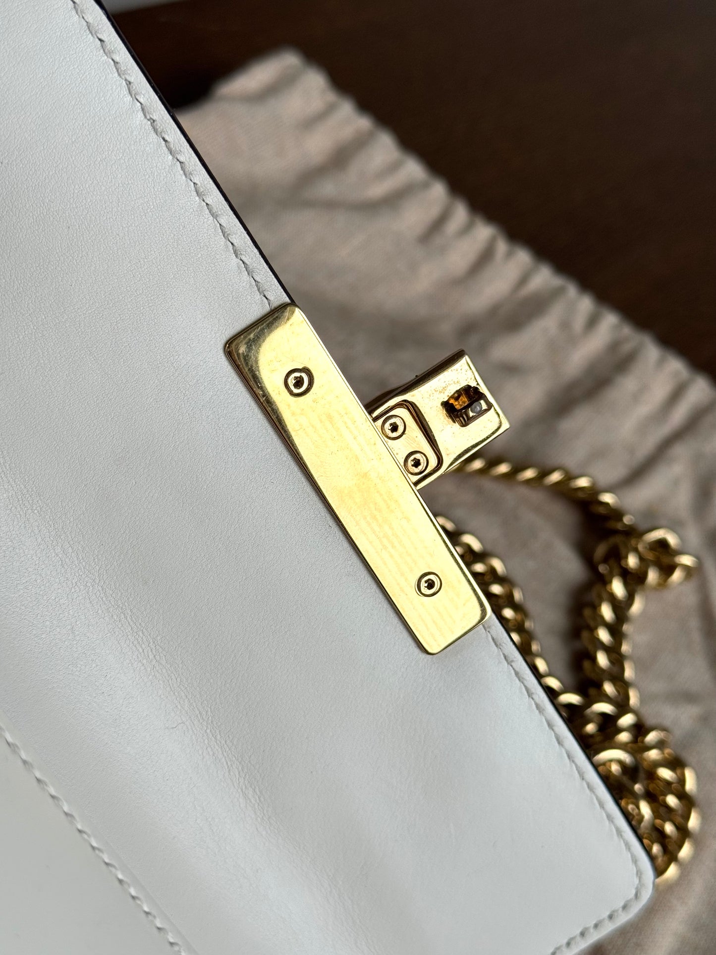 Pre-owned Gucci Padlock Small White Floral Embroidered Studded Leather Bag