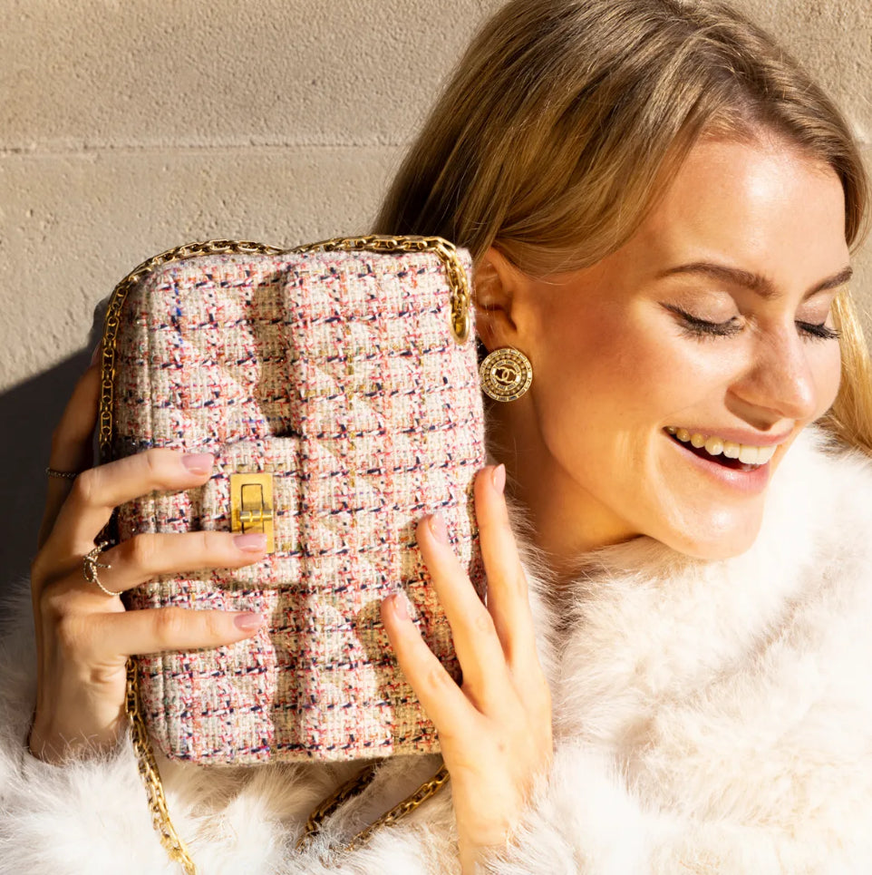 Pre-owned Chanel 2.55 Mini 224 Rose Tweed Flap Bag