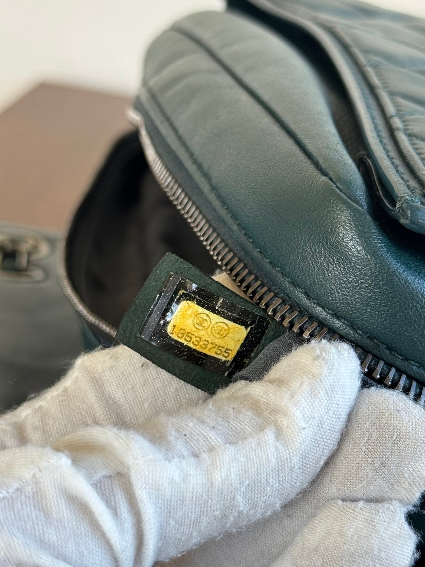 Pre-owned Chanel CC Dark Green Leather Flap Bag