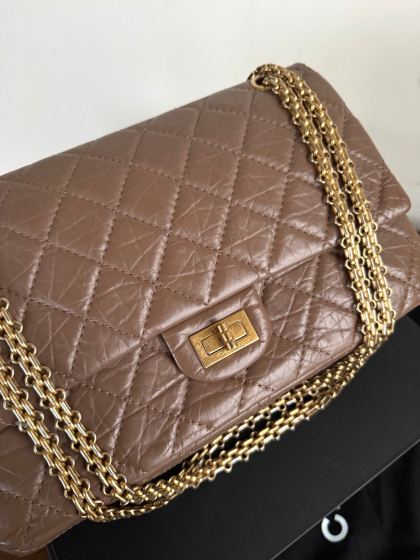 Pre-owned Chanel 2.55 Reissue Large 226 Taupe Leather Flap Bag