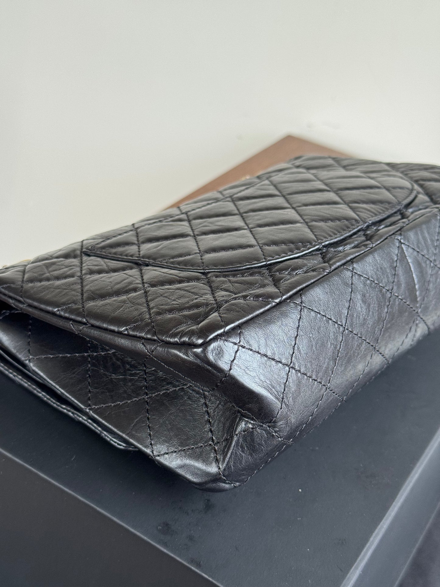 Pre-owned Chanel 2.55 Reissue Large 226 Black Calfskin Flap Bag