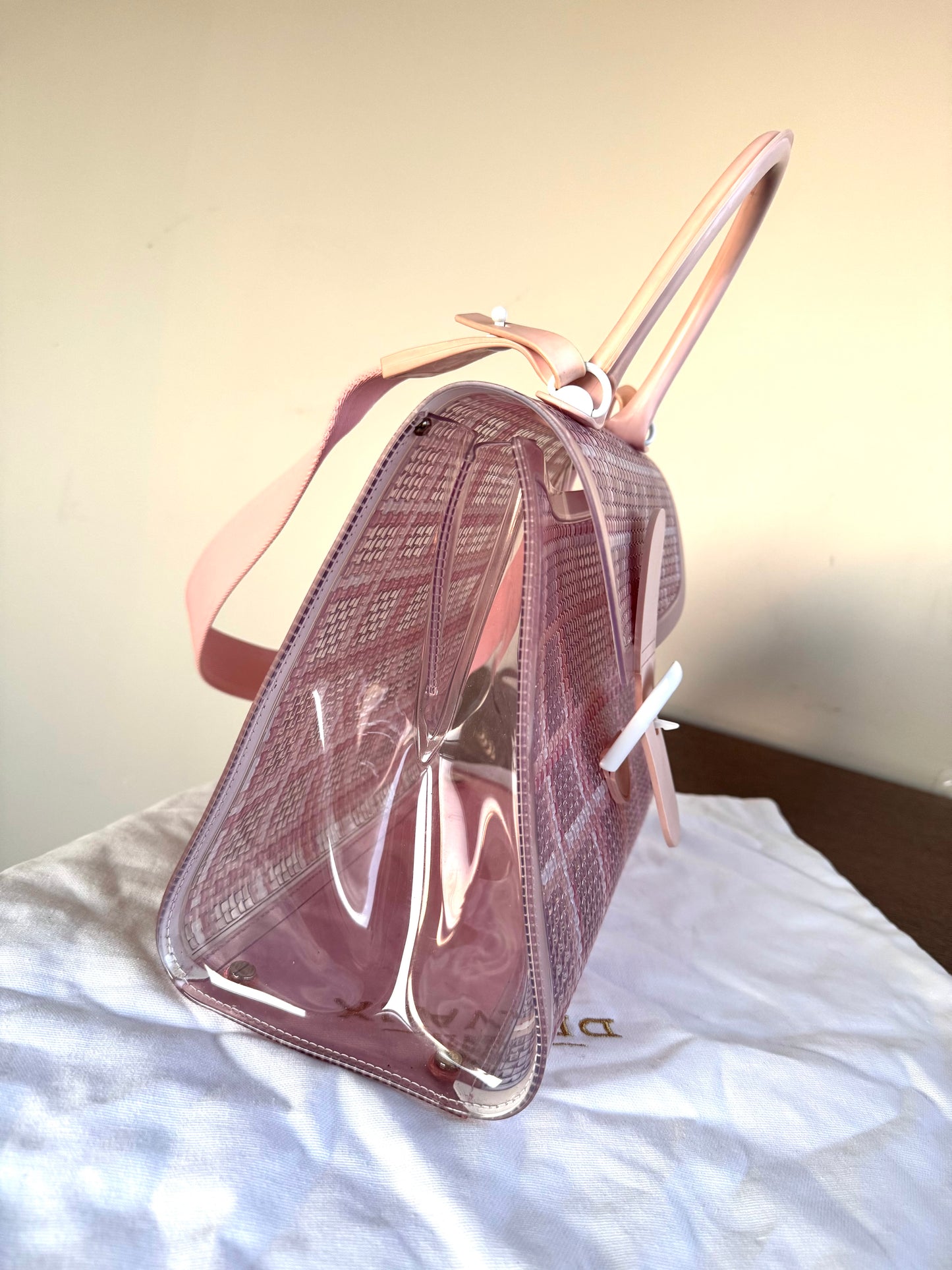 Pre-owned Delvaux Vinyl Gingham The Dreamer Brillant MM Pink Bag