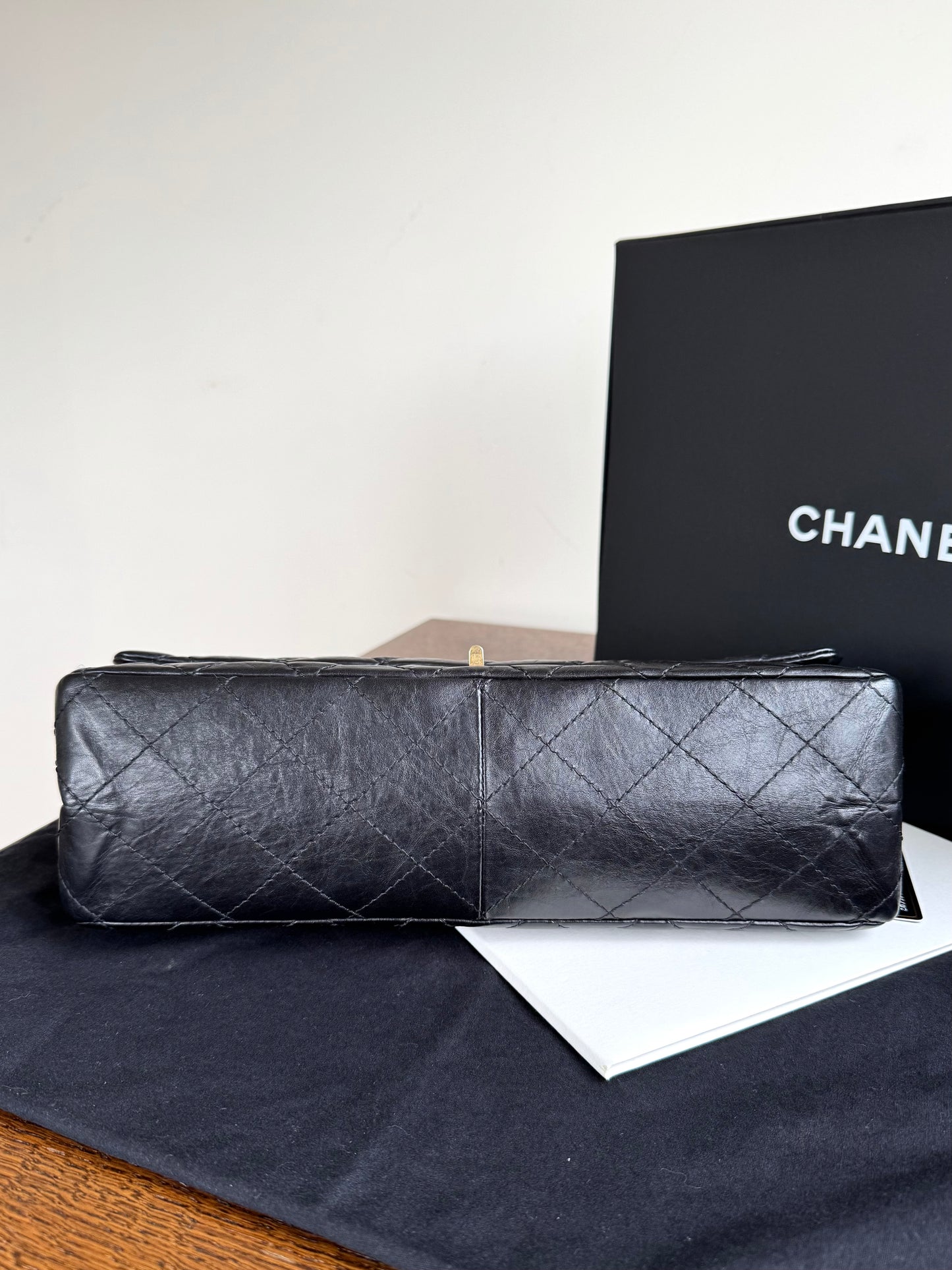 Pre-owned Chanel 2.55 Maxi 227 Black Leather Flap Bag