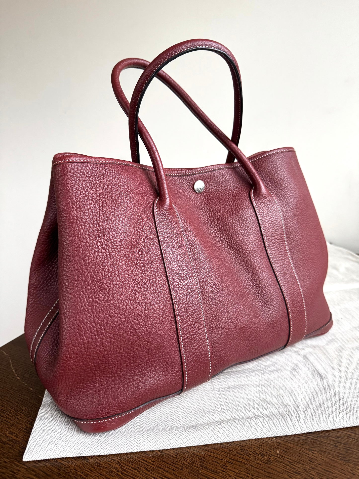 Pre-owned Hermès Garden Party 36 Burgundy Negonda Leather Tote Bag