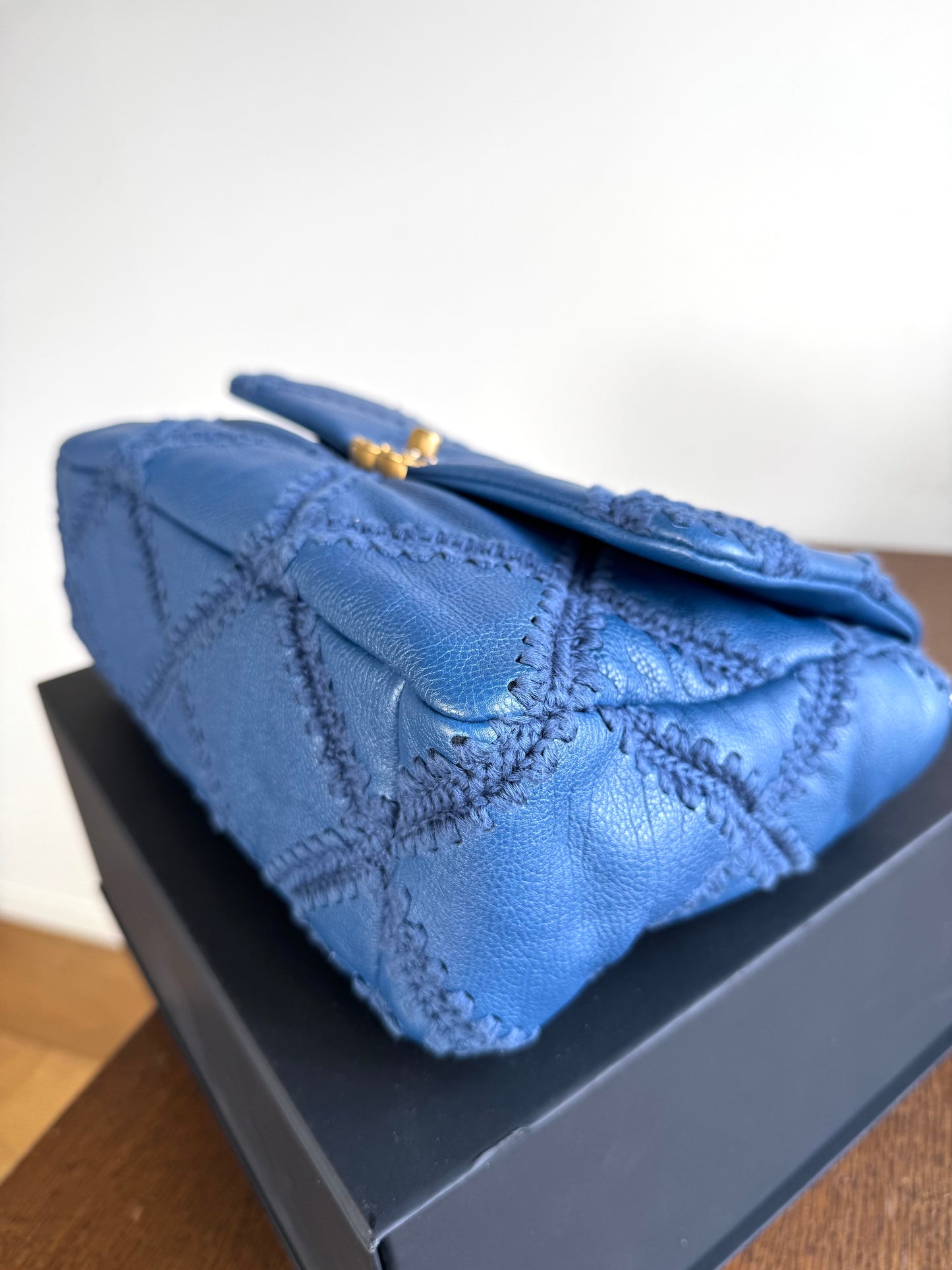 Pre-owned Chanel 19 Large Denim Blue Calfskin Crochet Bag