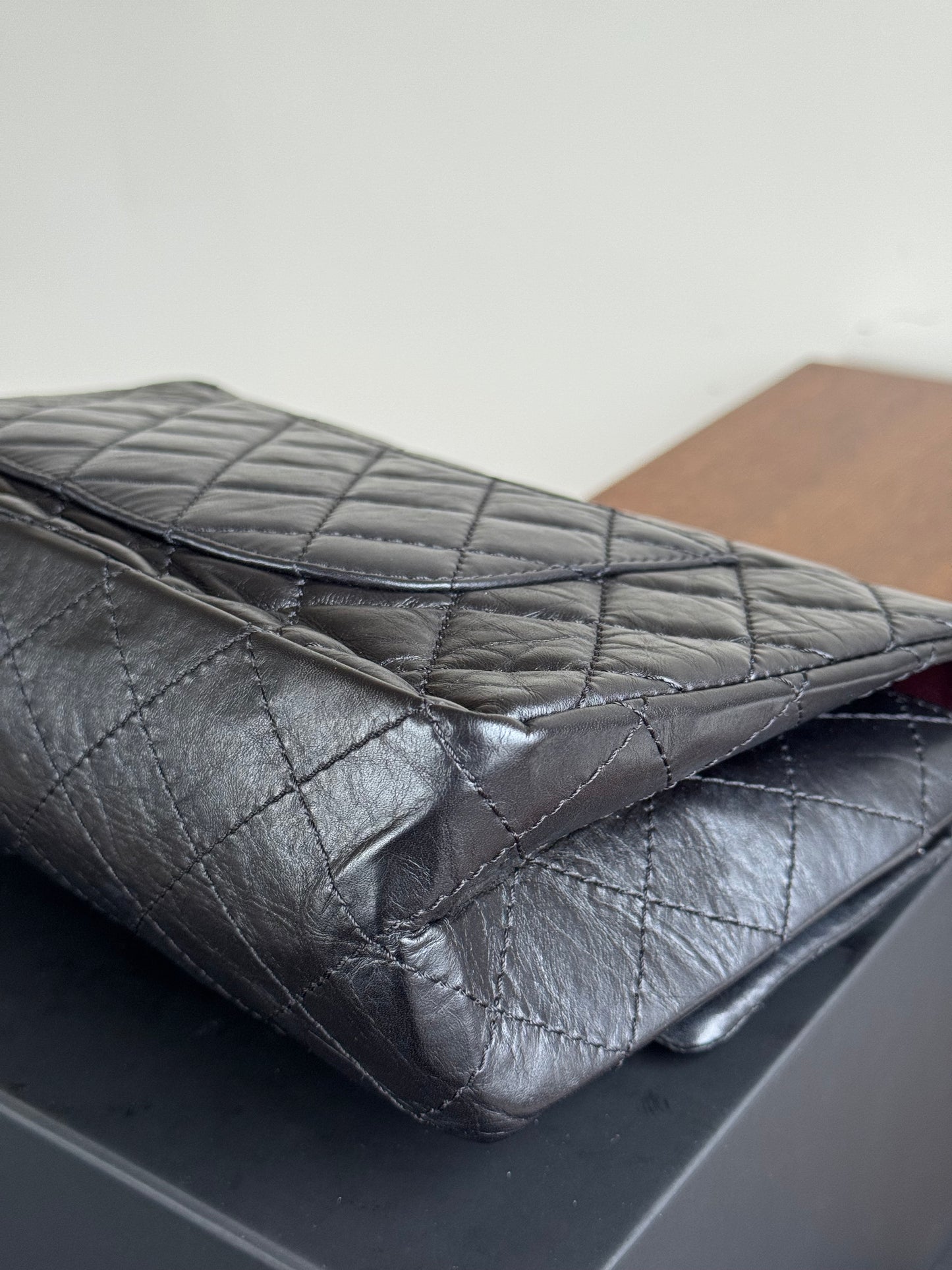 Pre-owned Chanel 2.55 Reissue Large 226 Black Calfskin Flap Bag