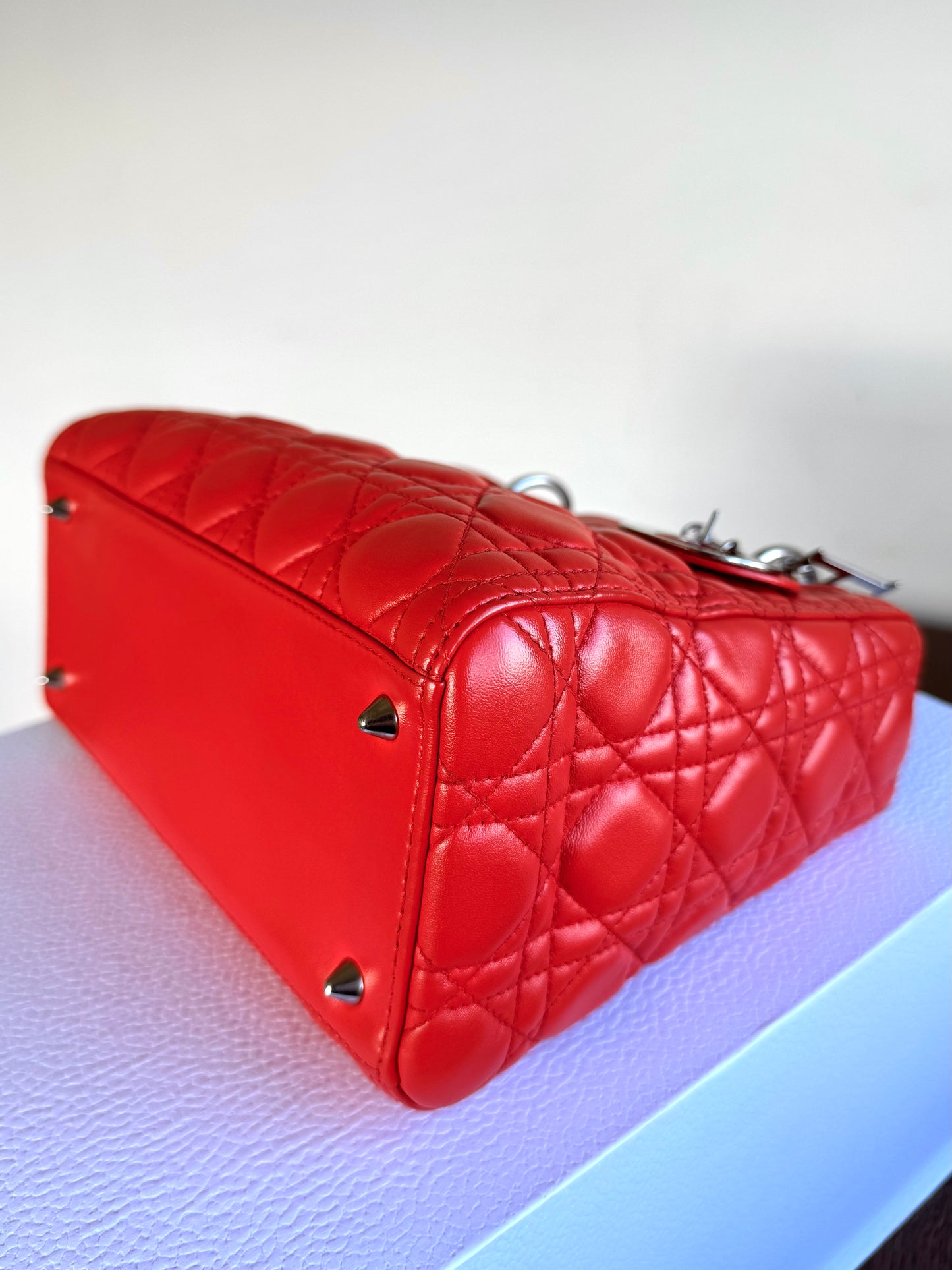 Pre-owned Dior Lady Dior Medium Orange Lambskin Bag