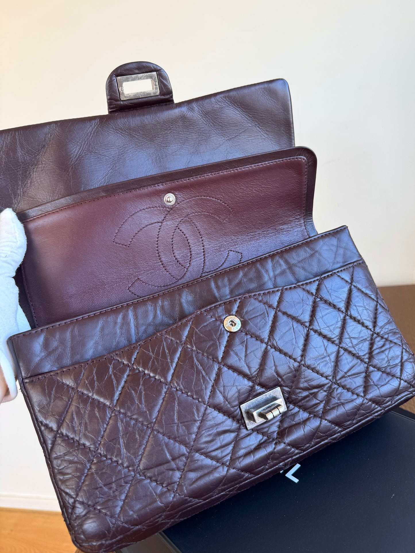Pre-owned Chanel 2.55 Reissue Large 226 Dark Plum Brown Leather Flap Bag