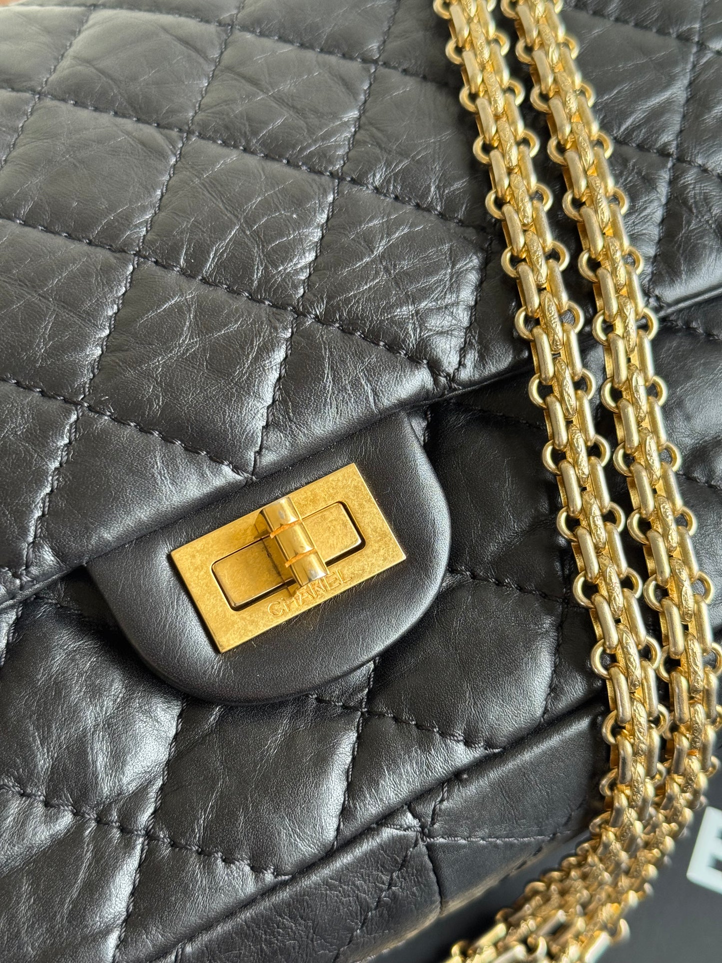 Pre-owned Chanel 2.55 Reissue Large 226 Black Calfskin Flap Bag