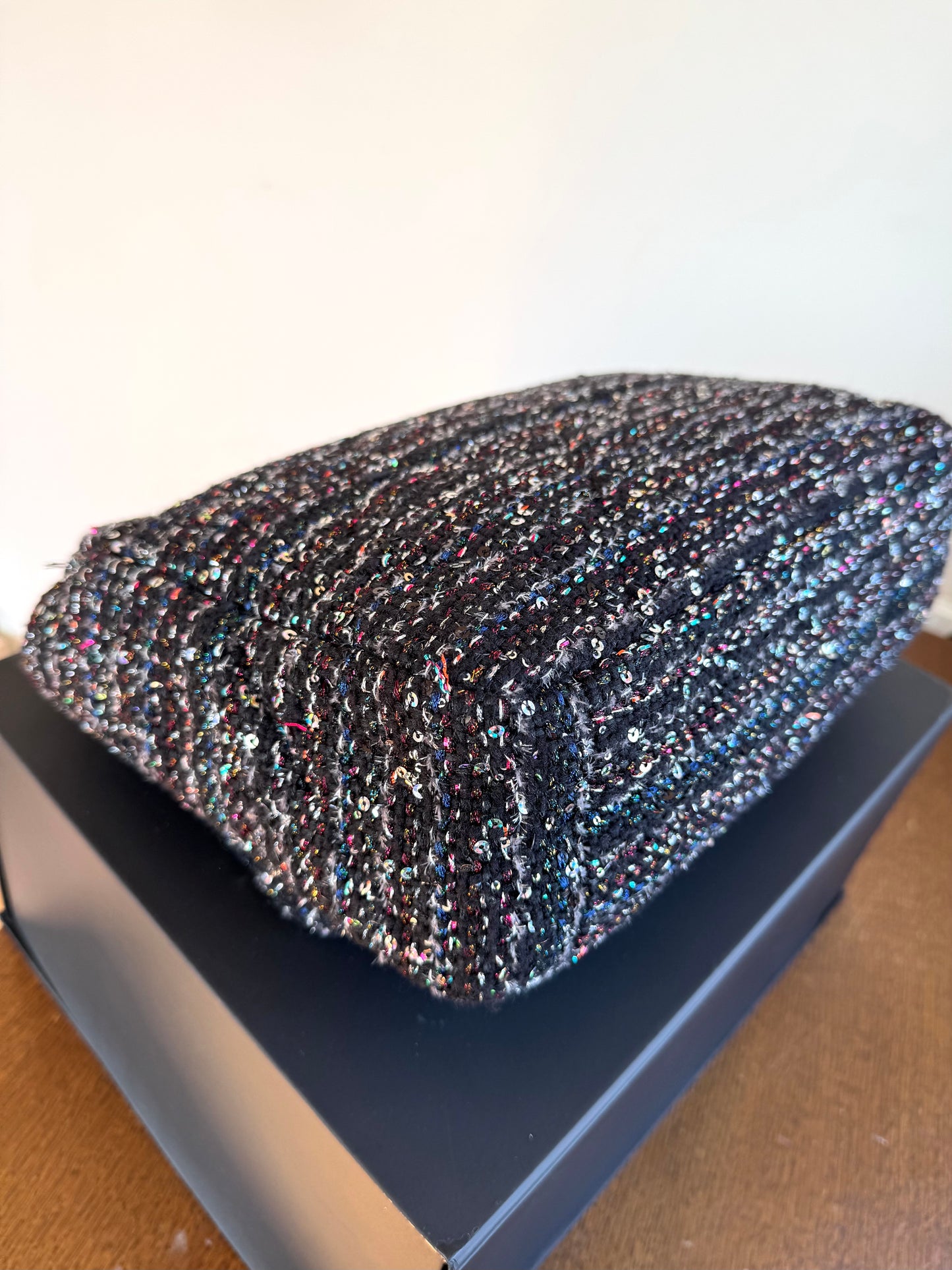 Pre-owned Chanel 19 Maxi Black Tweed Sequins Flap Bag