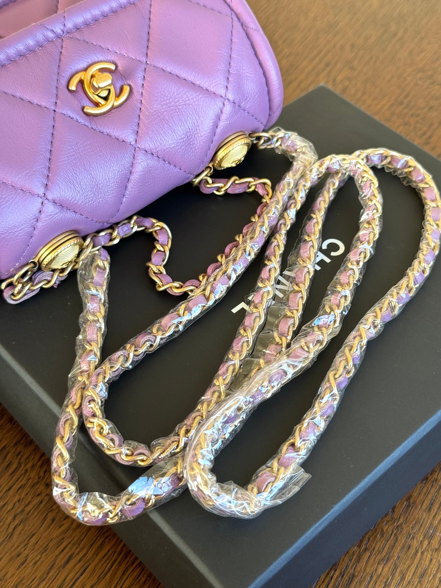 Pre-owned Chanel Button On Top Mini Purple Lambskin Flap Bag