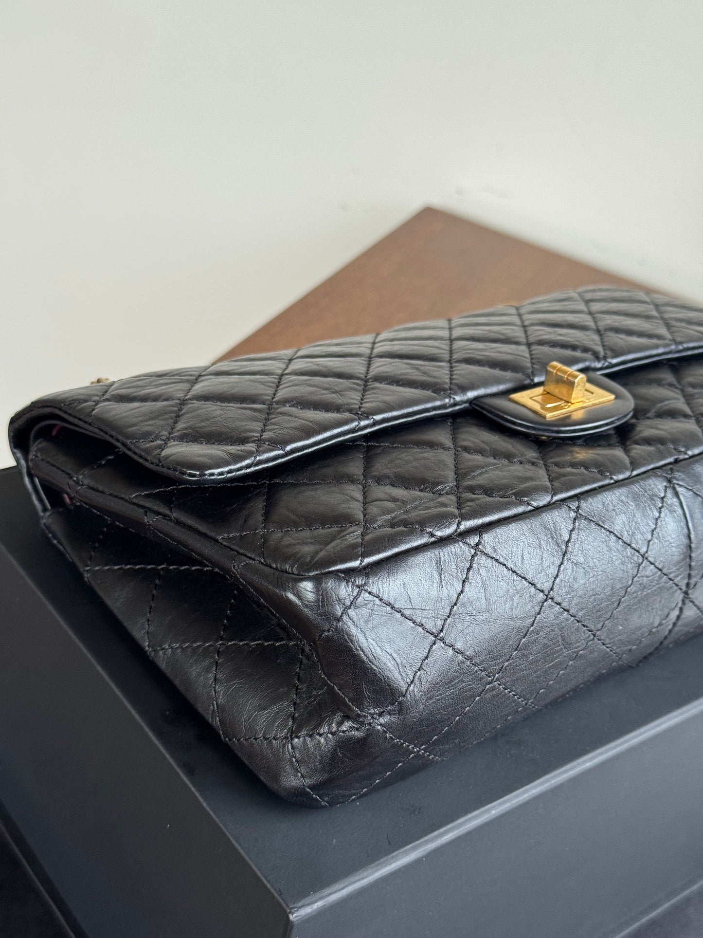 Pre-owned Chanel 2.55 Reissue Large 226 Black Calfskin Flap Bag