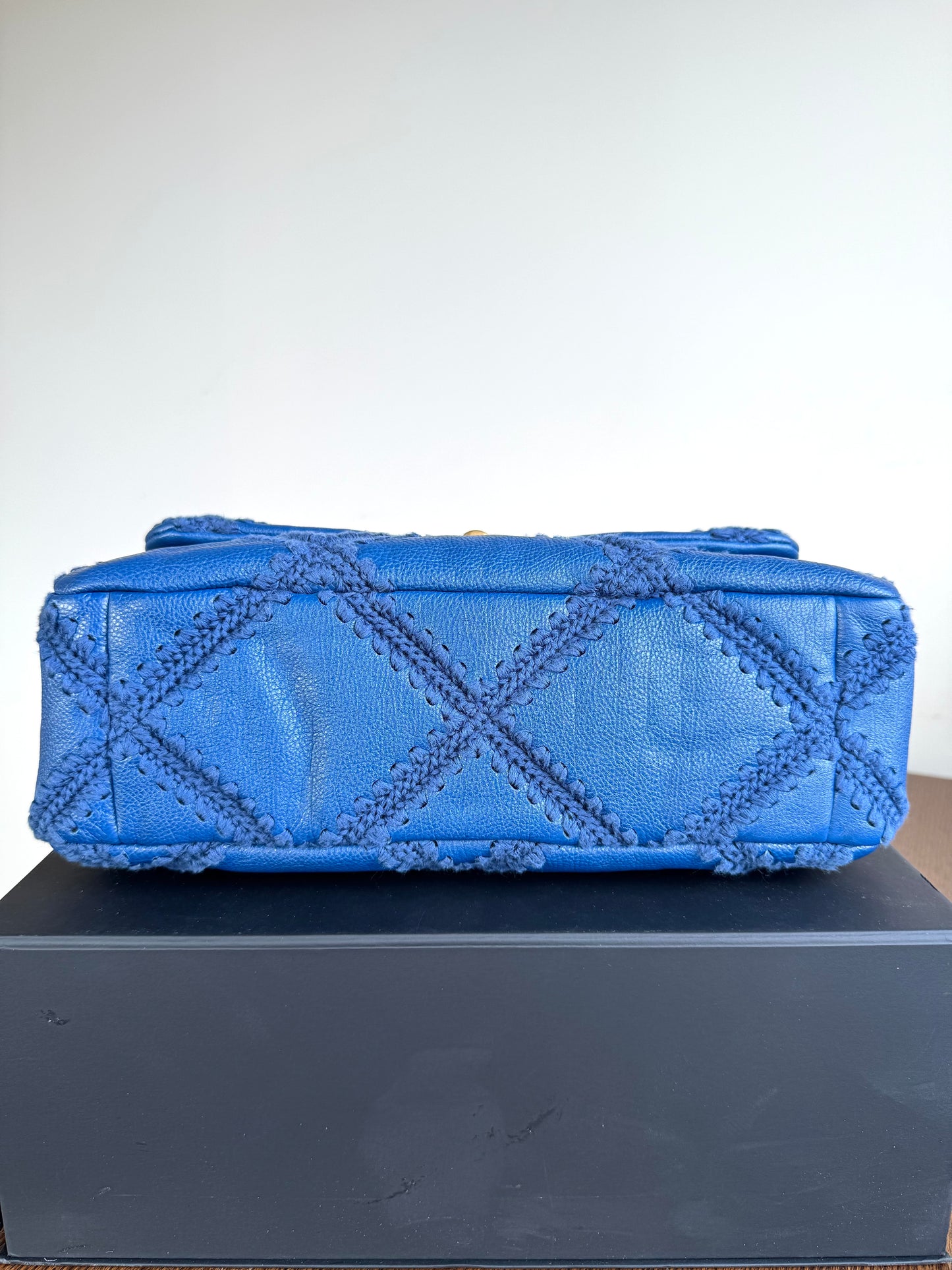Pre-owned Chanel 19 Large Denim Blue Calfskin Crochet Bag