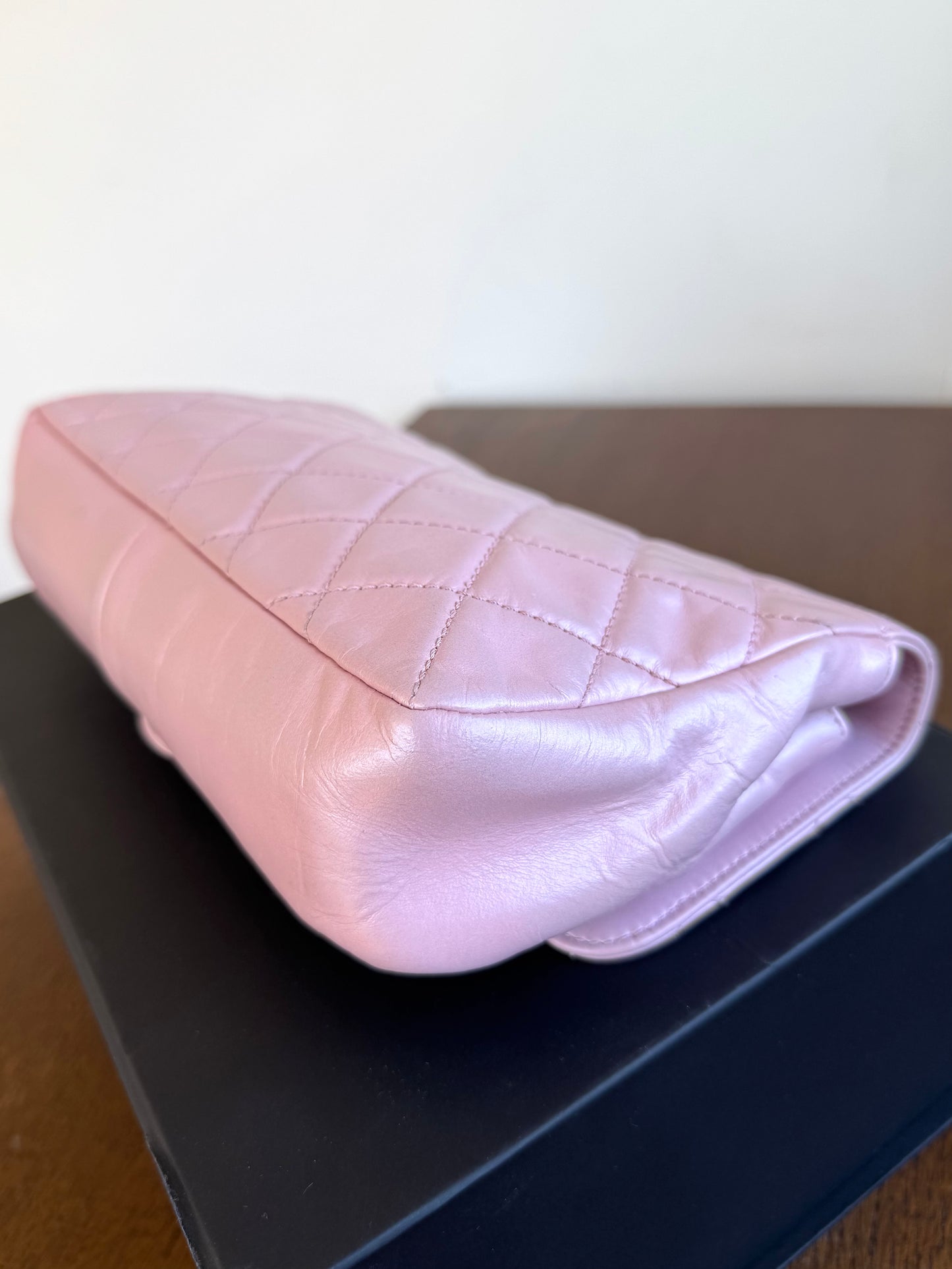 Pre-owned Chanel Coco Pleats Pink Glazed Calfskin Flap Bag