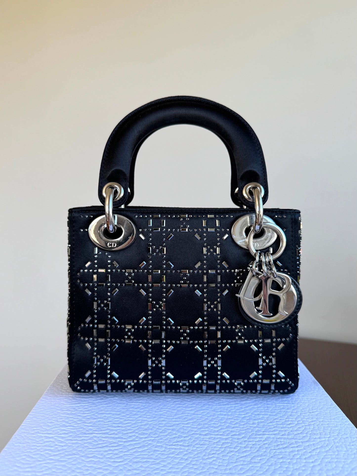 Pre-owned Dior Lady Dior Mini Black Satin Bag