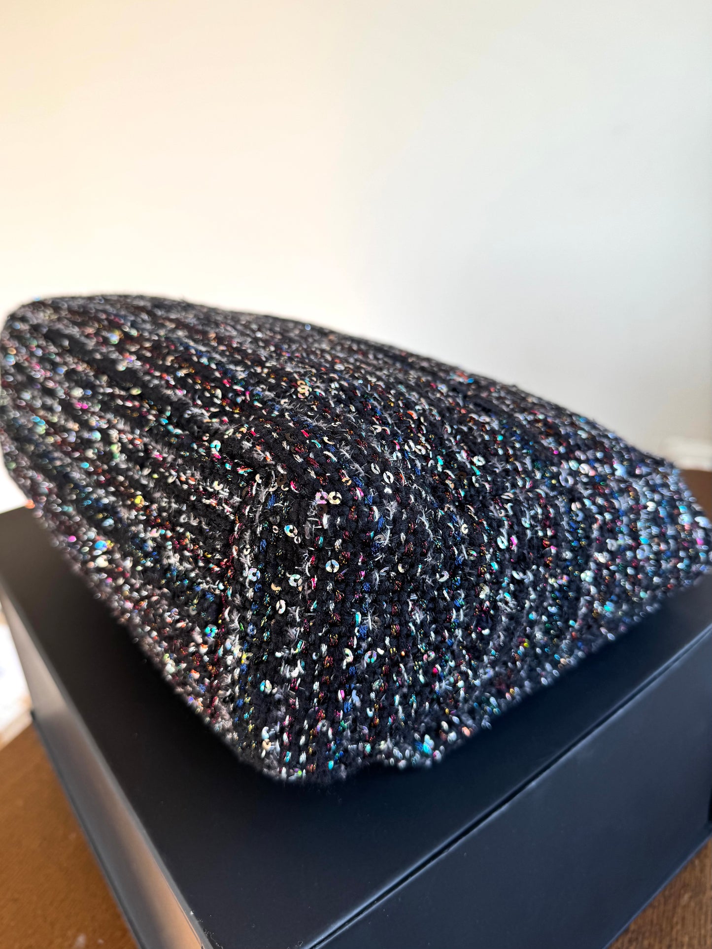 Pre-owned Chanel 19 Maxi Black Tweed Sequins Flap Bag