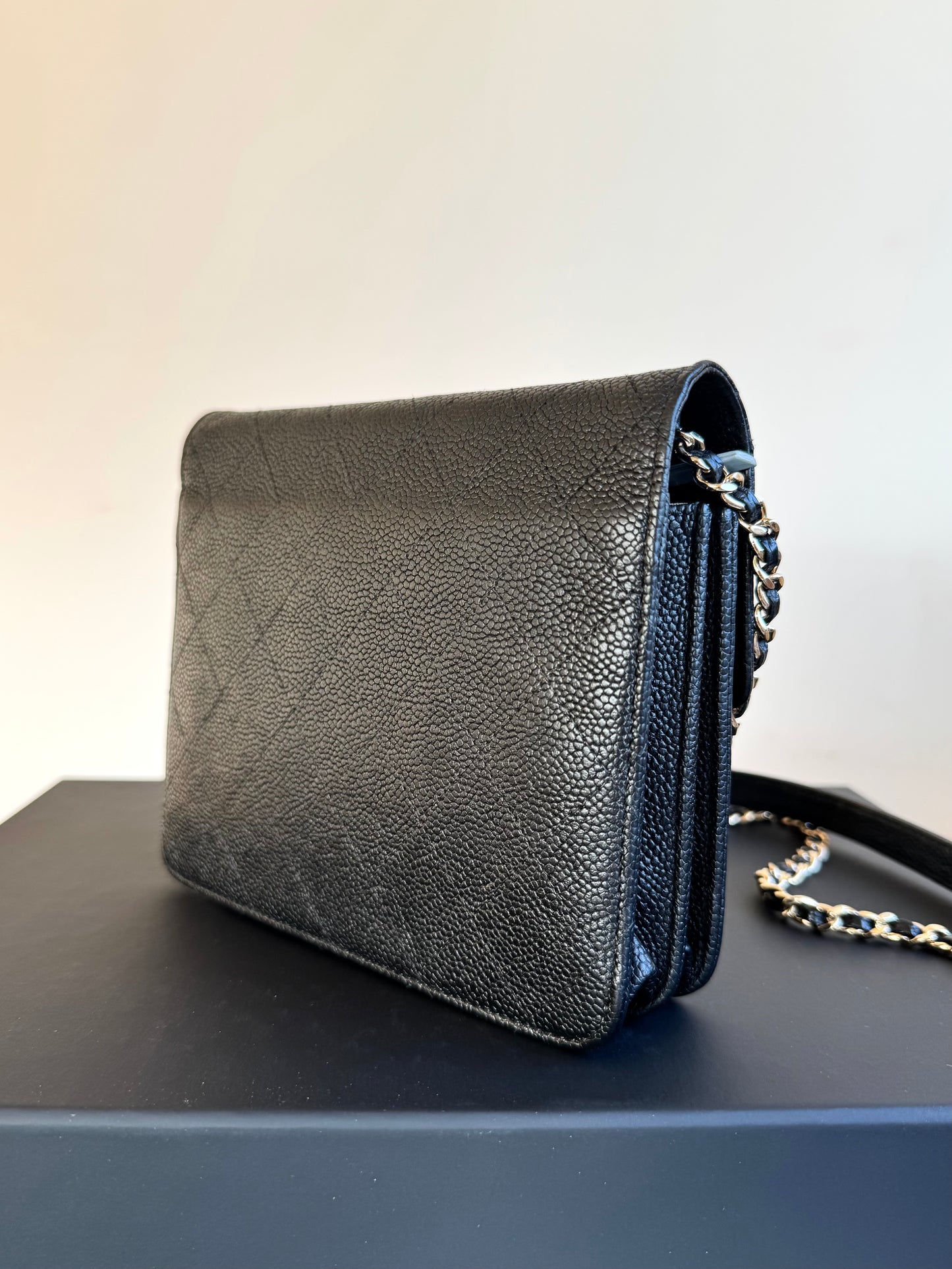 Pre-owned Chanel Thread Around Black Caviar WOC Bag