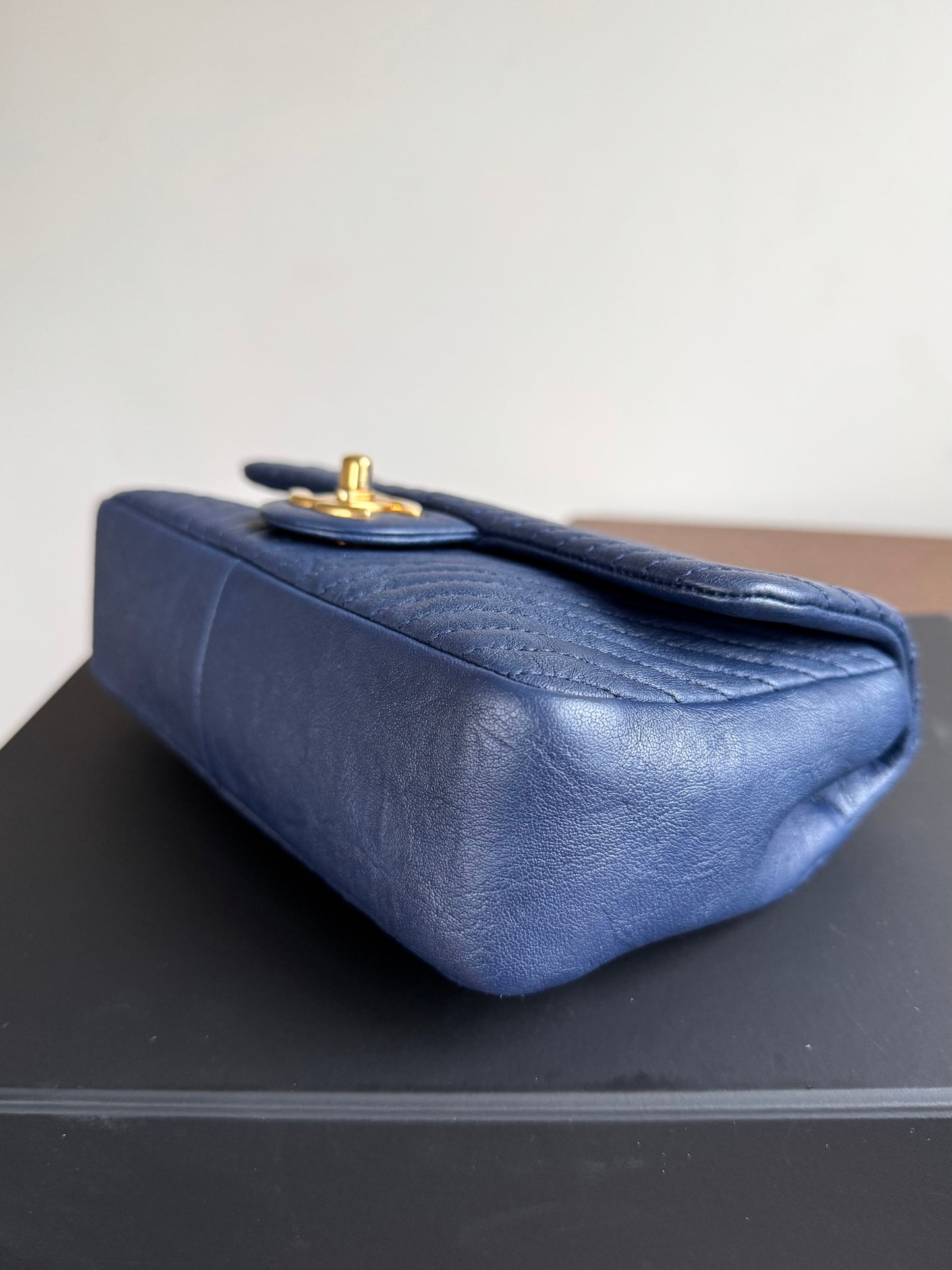 Pre-owned Chanel Timeless Classic Mini Rectangle Navy Calfskin Flap Bag