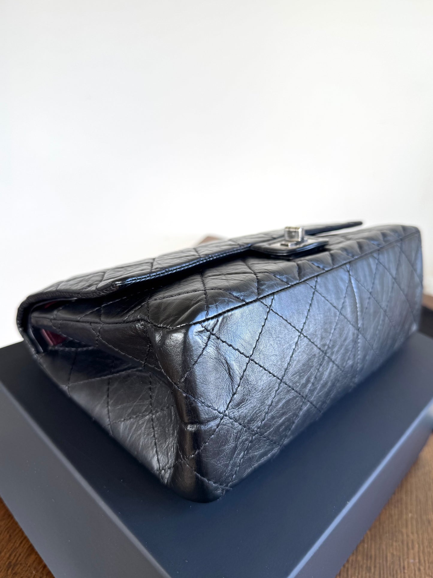 Pre-owned Chanel 2.55 Reissue Large 226 Black Calfskin Flap Bag
