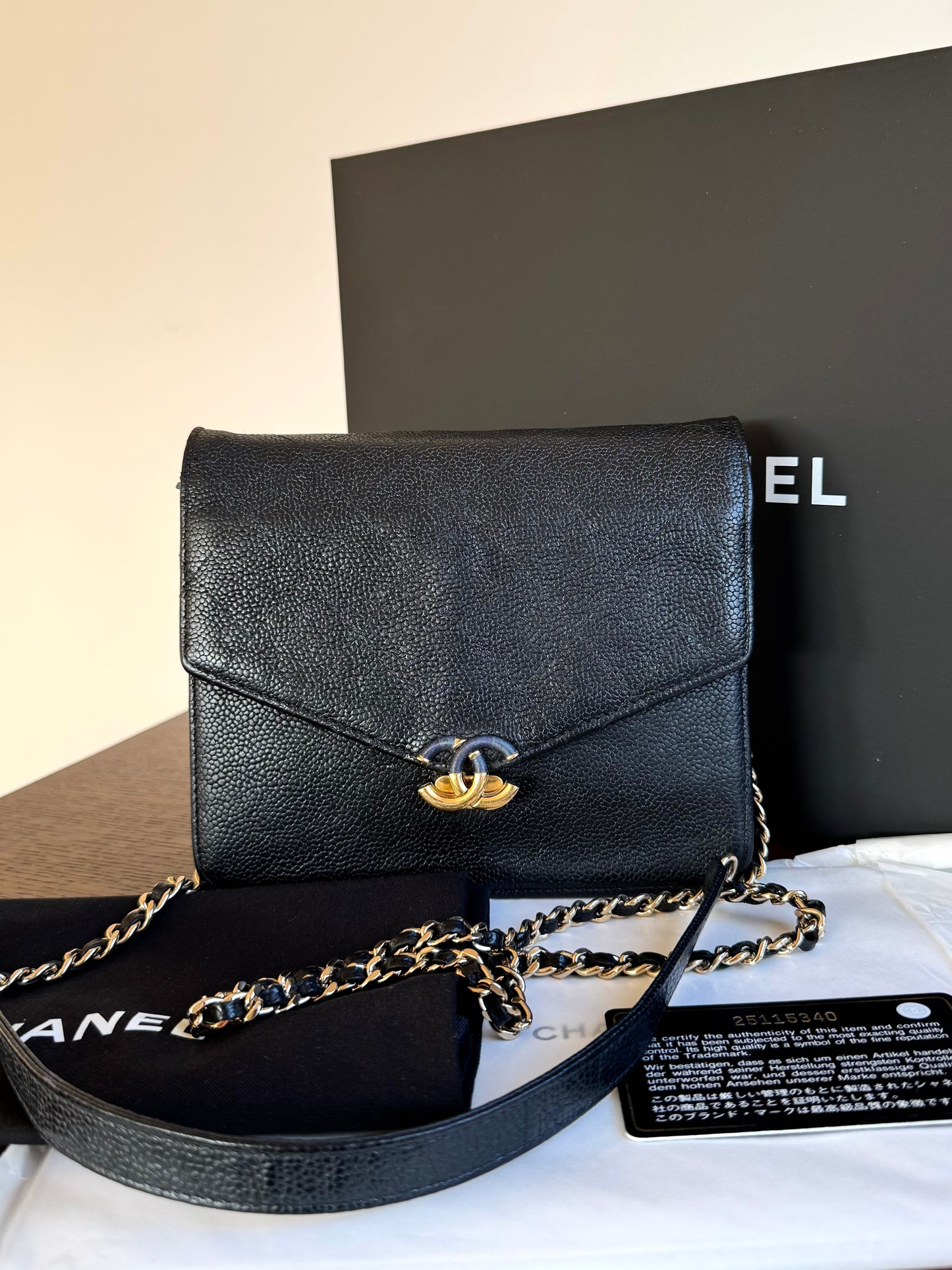 Pre-owned Chanel Thread Around Black Caviar WOC Bag