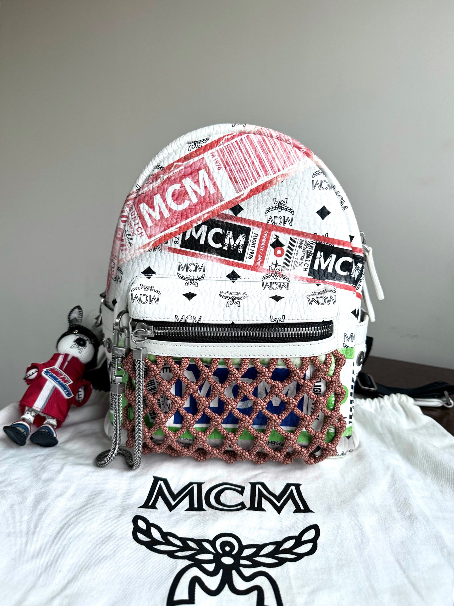 Pre-owned MCM Stark Small White In Flight Print Visetos Backpack