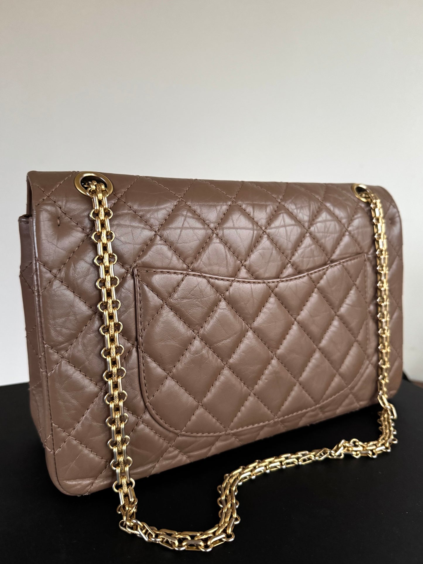 Pre-owned Chanel 2.55 Reissue Large 226 Taupe Leather Flap Bag