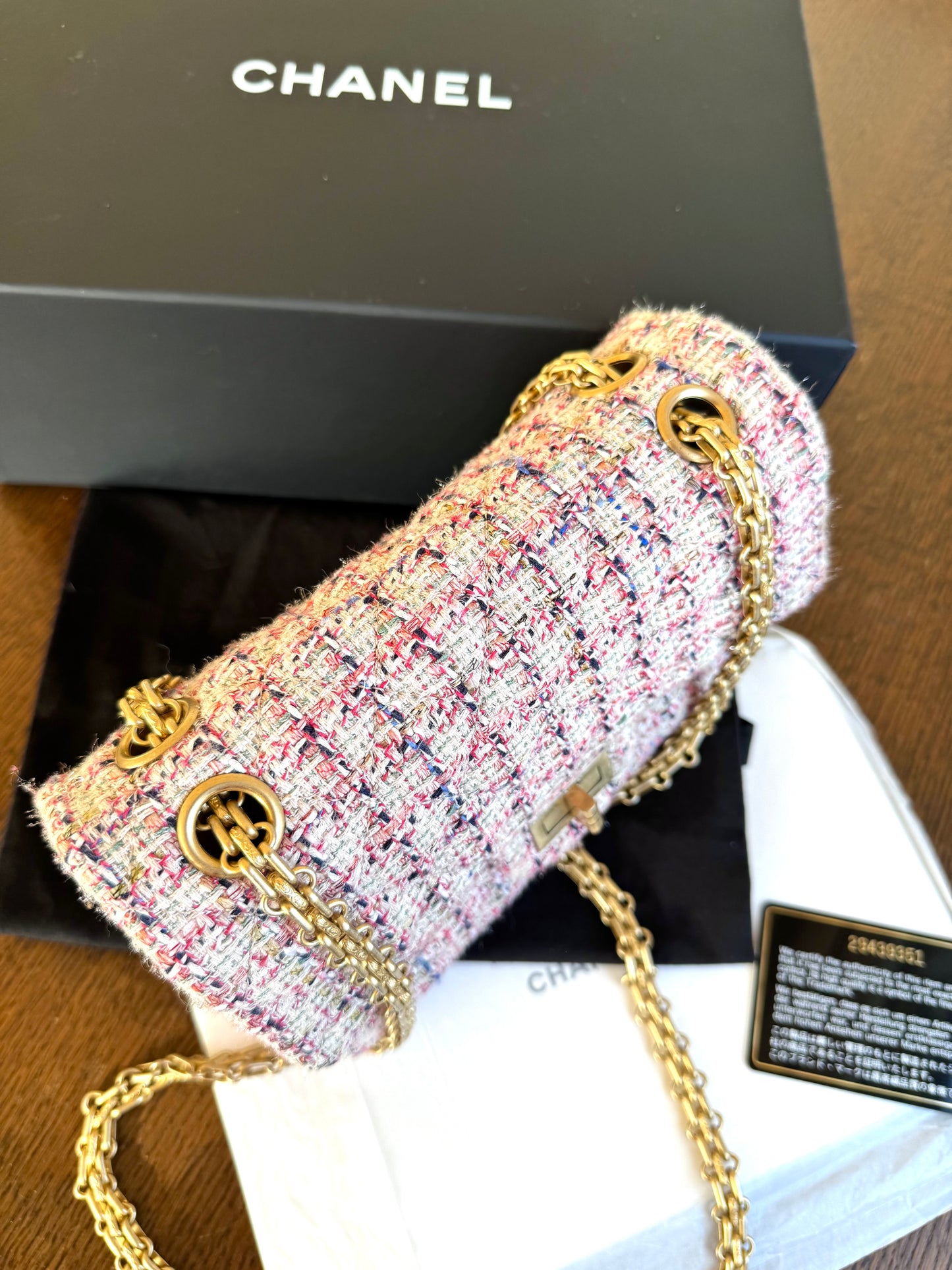 Pre-owned Chanel 2.55 Mini 224 Rose Tweed Flap Bag