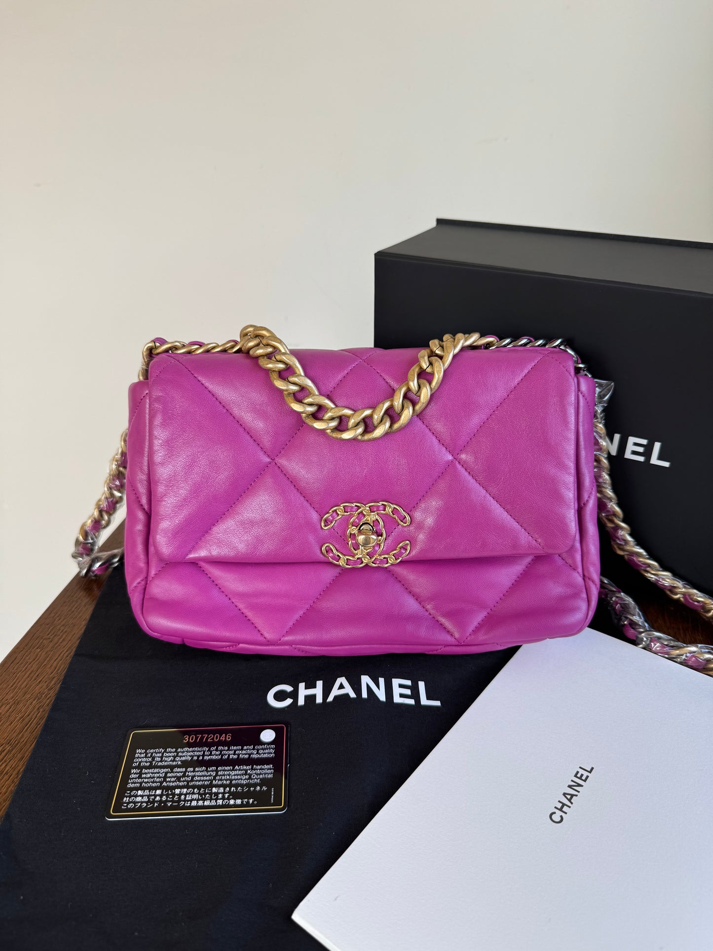 Pre-owned Chanel 19 Small Purple Lambskin Flap Bag