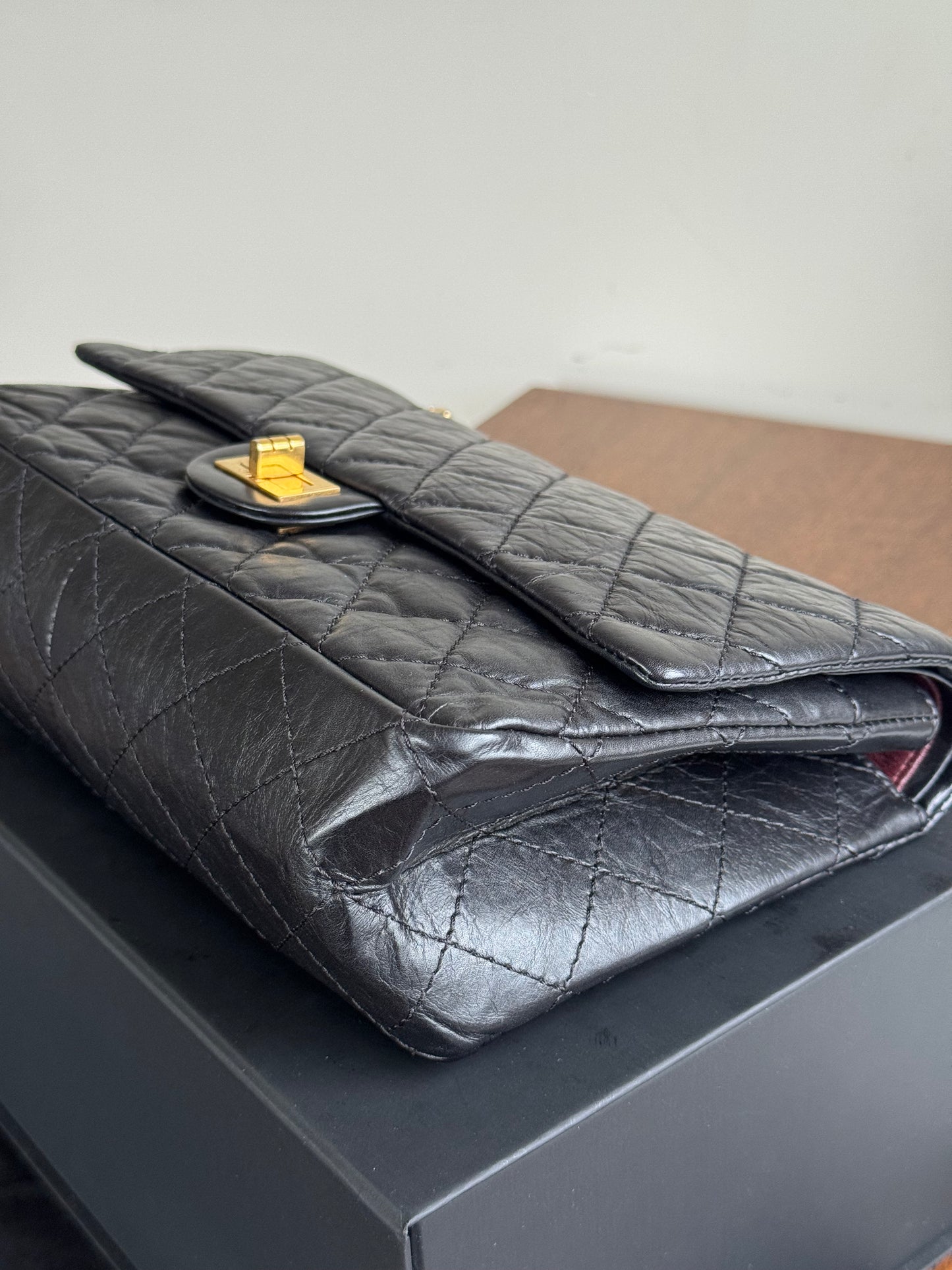 Pre-owned Chanel 2.55 Reissue Large 226 Black Calfskin Flap Bag