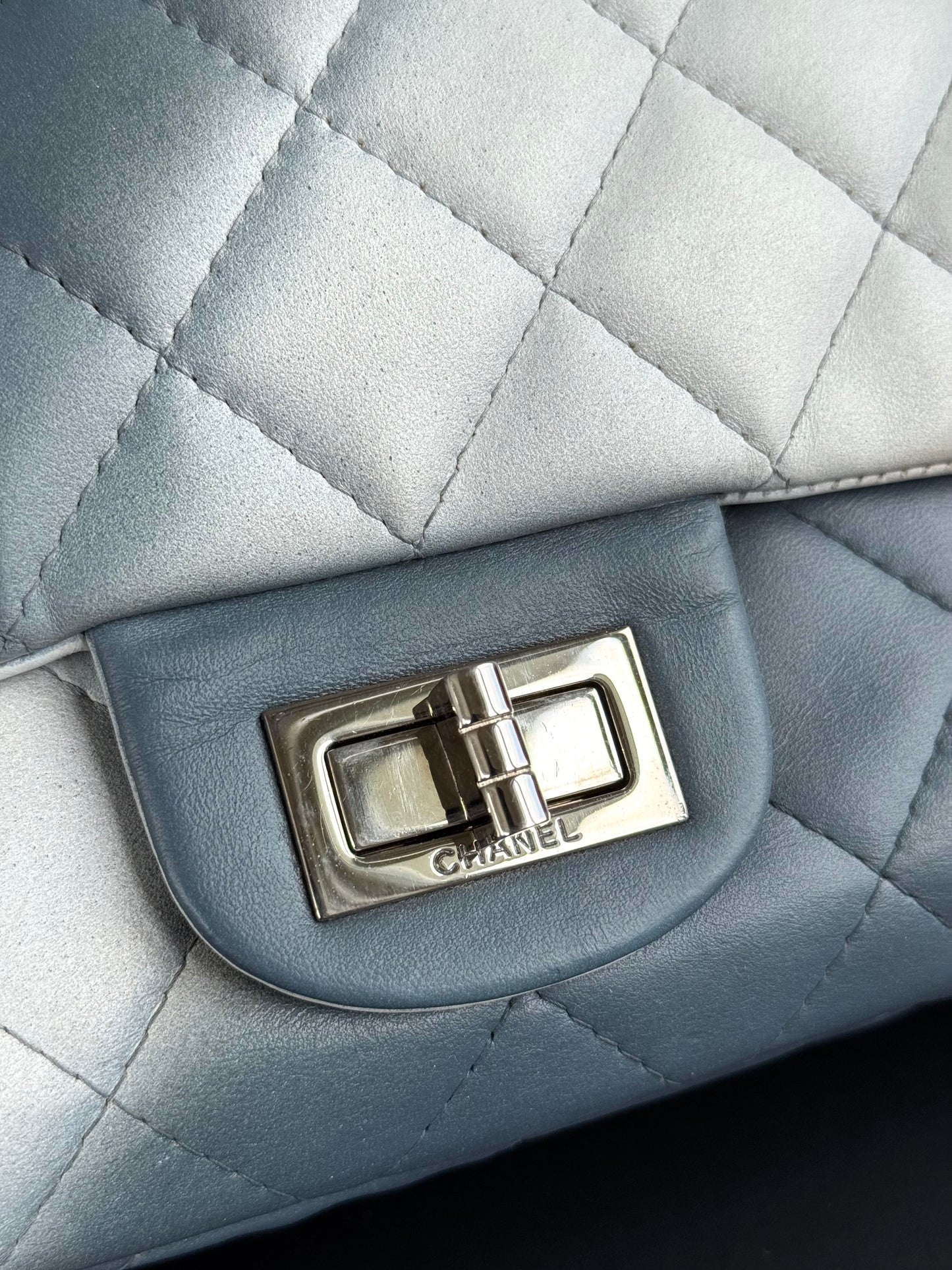 Pre-owned Chanel 2.55 Reissue Maxi 227 Misty Blue Degrade Lambskin Flap Bag