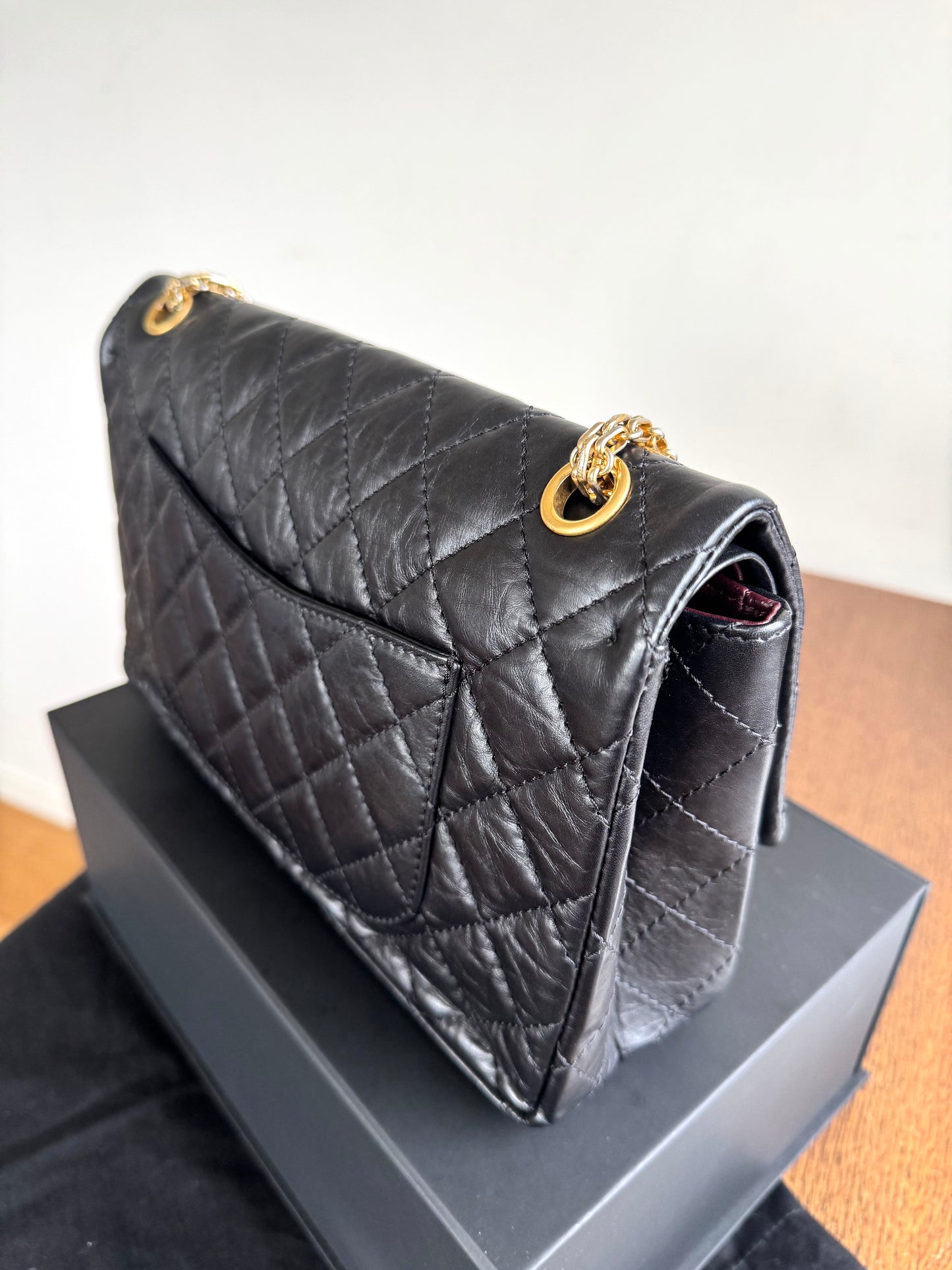 Pre-owned Chanel 2.55 Reissue Large 226 Black Calfskin Flap Bag