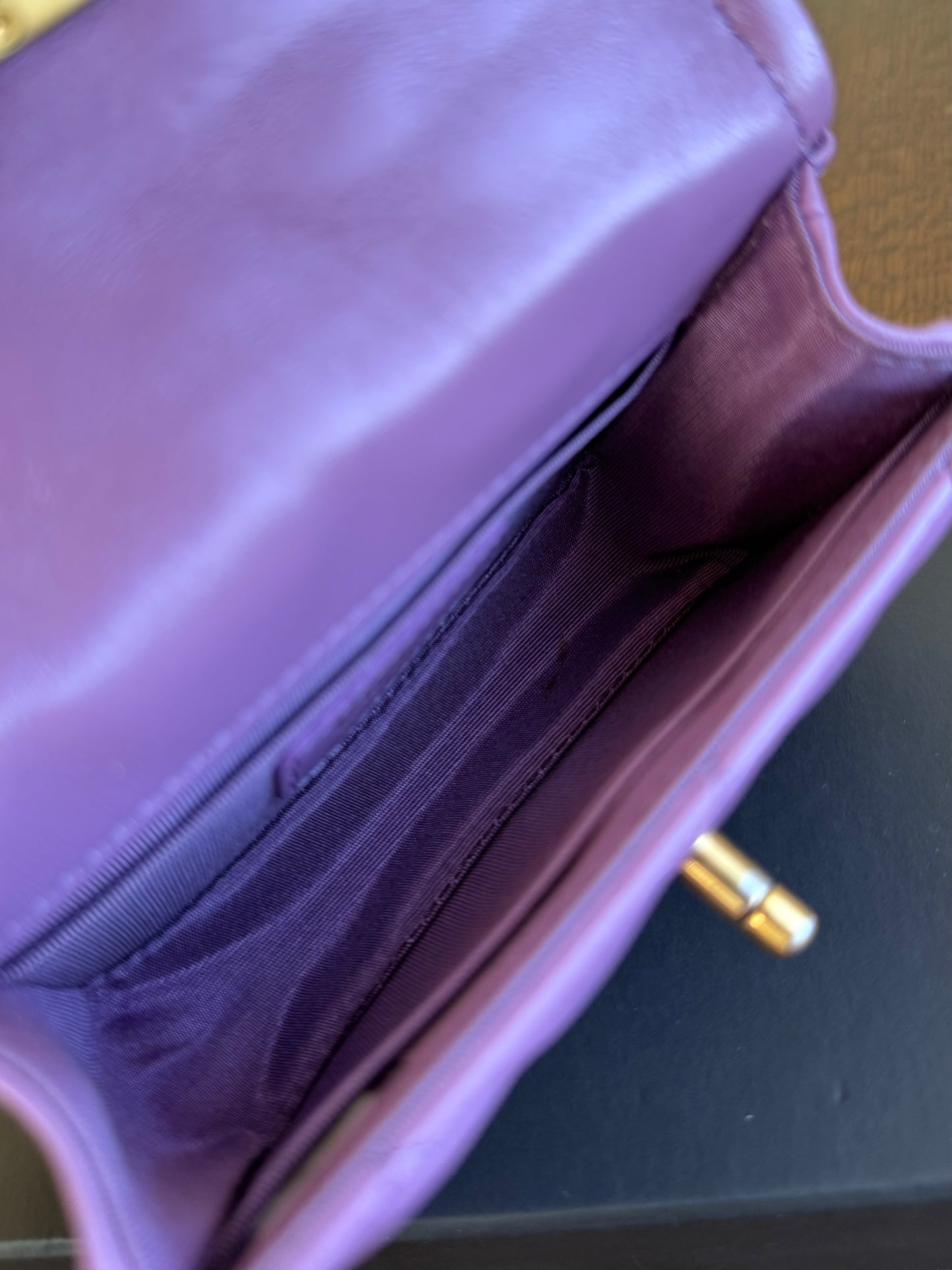 Pre-owned Chanel Button On Top Mini Purple Lambskin Flap Bag