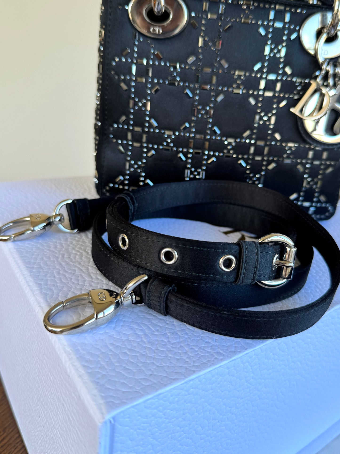 Pre-owned Dior Lady Dior Mini Black Satin Bag