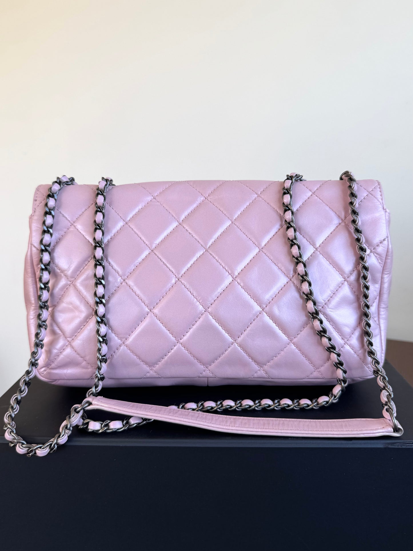 Pre-owned Chanel Coco Pleats Pink Glazed Calfskin Flap Bag