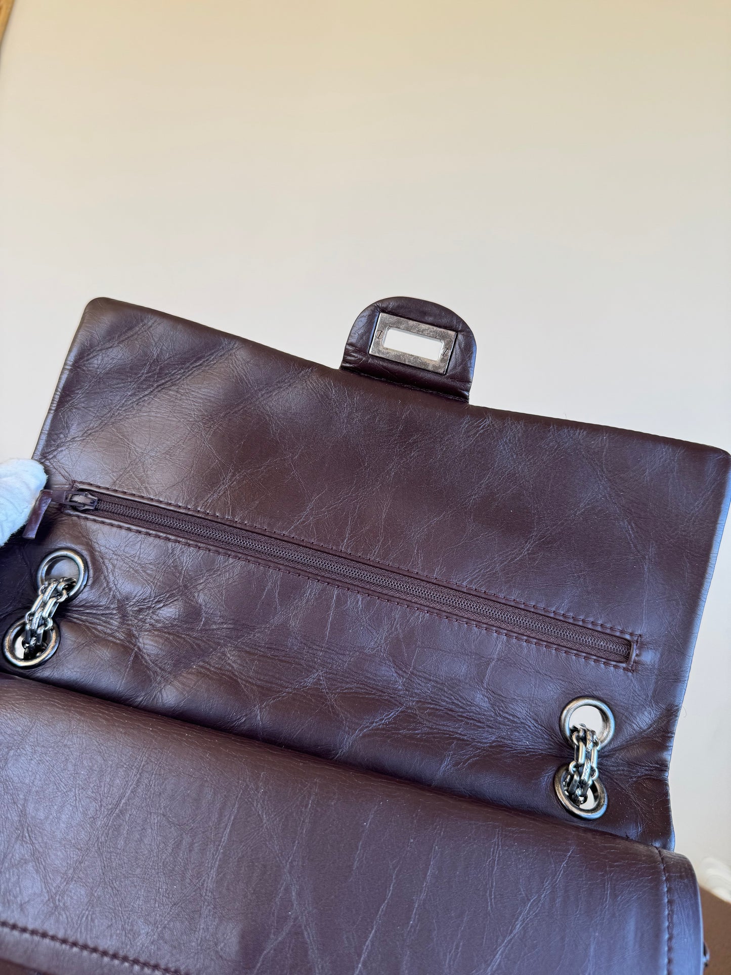 Pre-owned Chanel 2.55 Reissue Large 226 Dark Plum Brown Leather Flap Bag