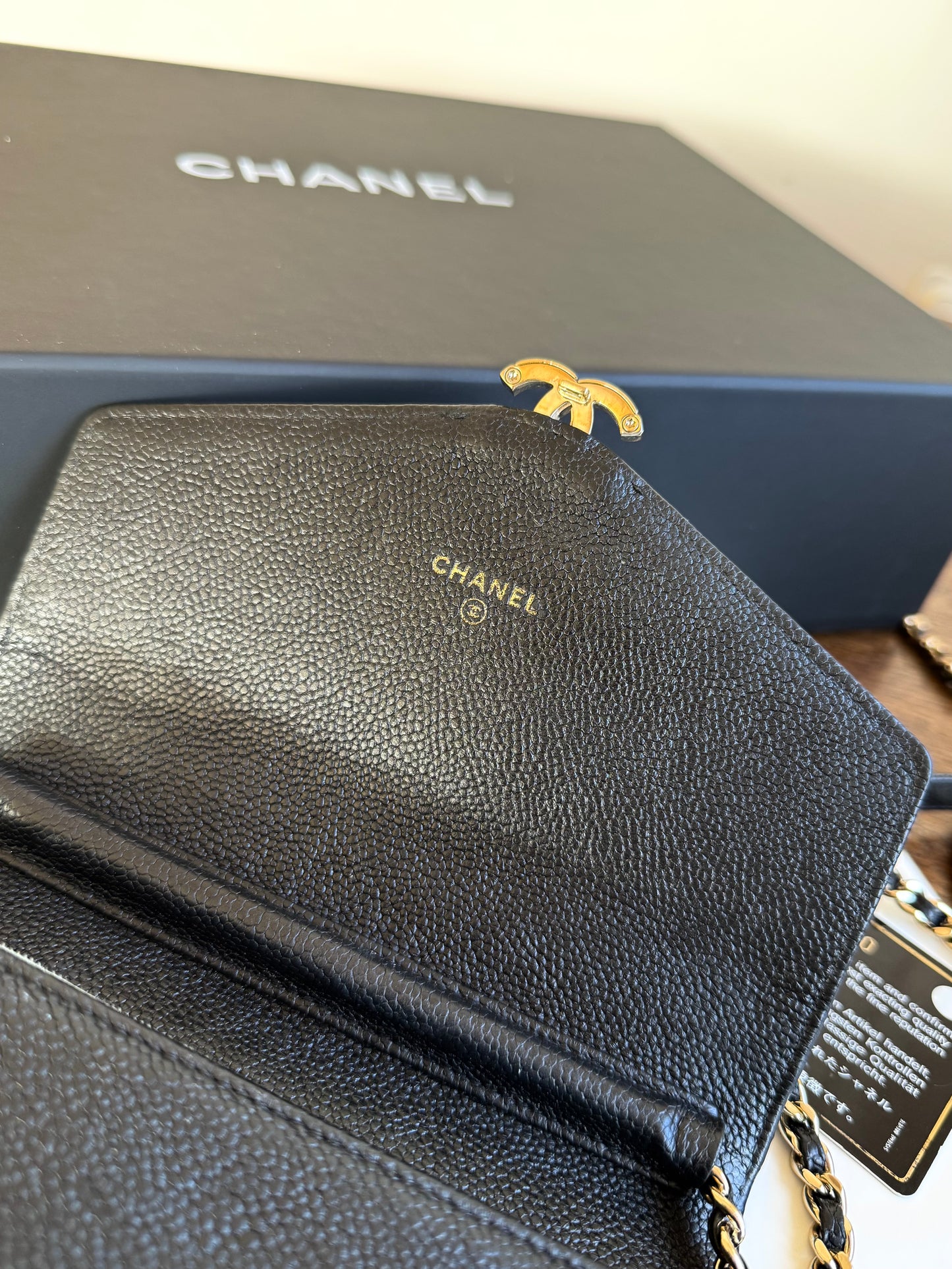 Pre-owned Chanel Thread Around Black Caviar WOC Bag