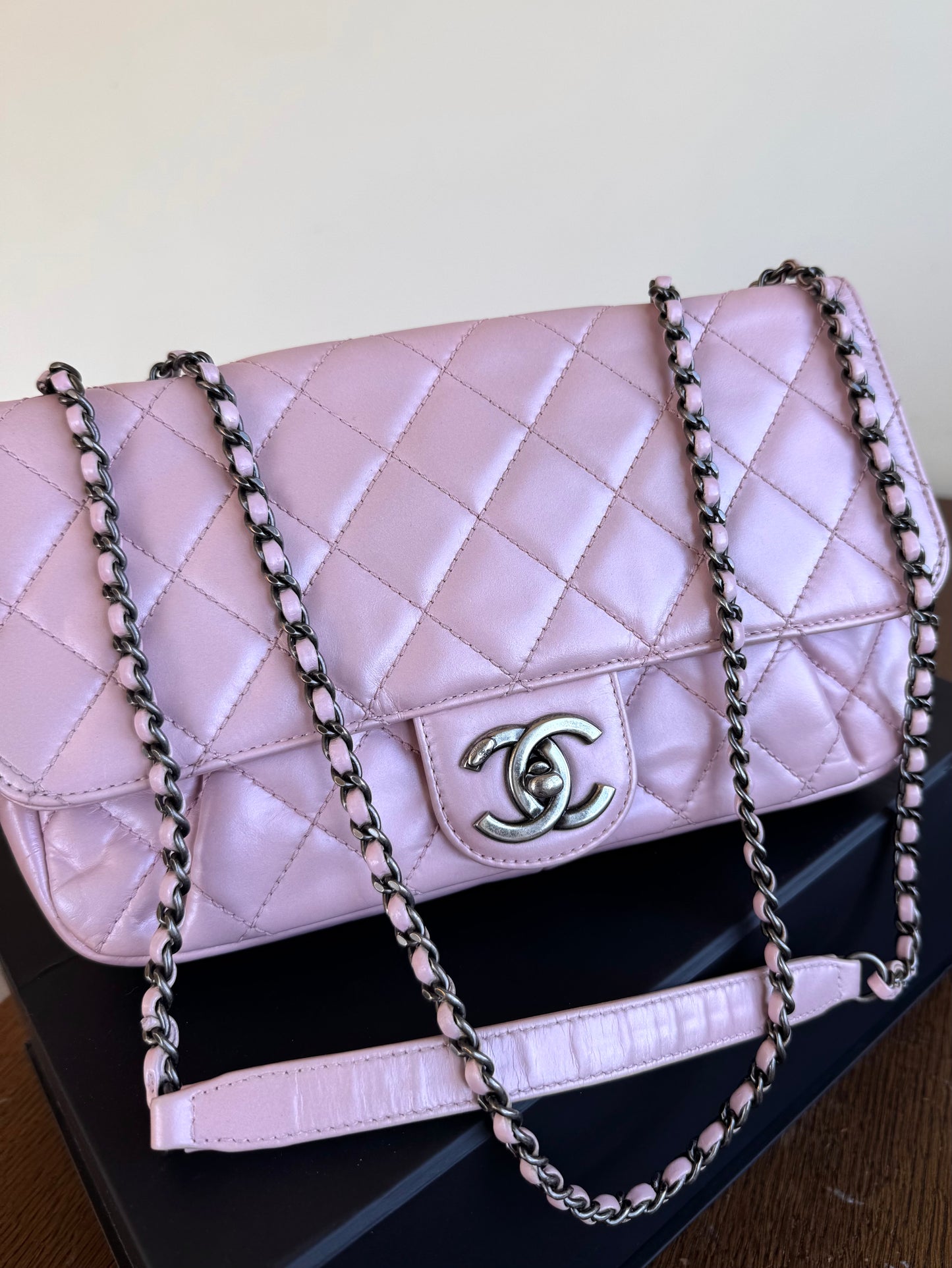 Pre-owned Chanel Coco Pleats Pink Glazed Calfskin Flap Bag
