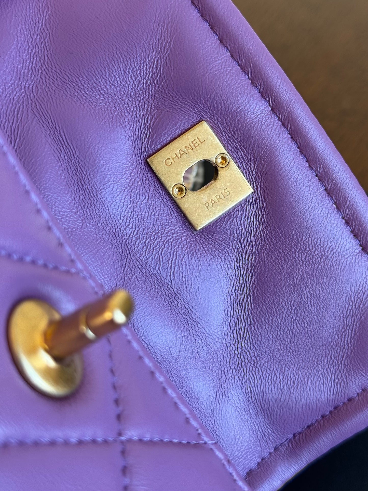 Pre-owned Chanel Button On Top Mini Purple Lambskin Flap Bag