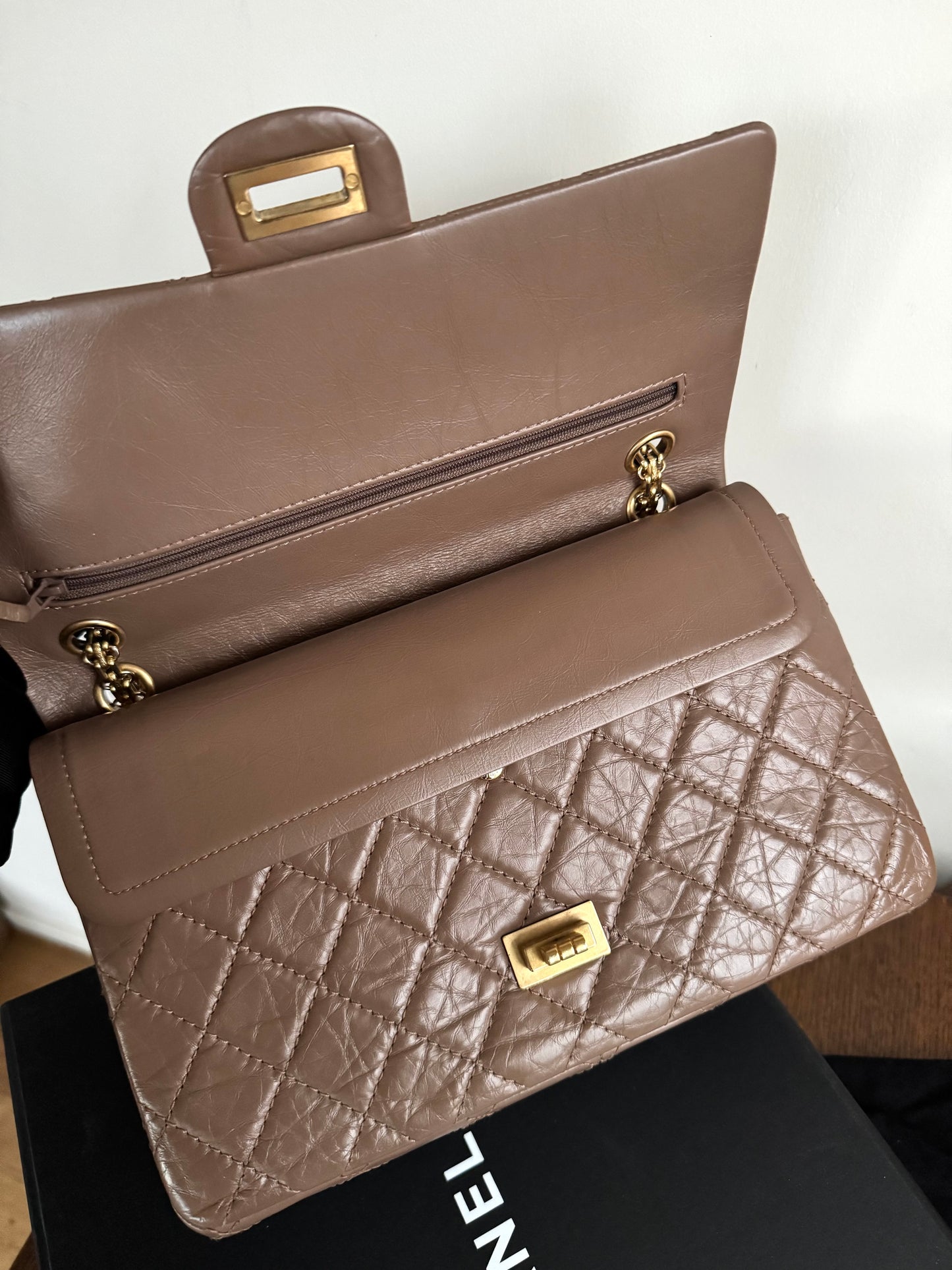 Pre-owned Chanel 2.55 Reissue Large 226 Taupe Leather Flap Bag